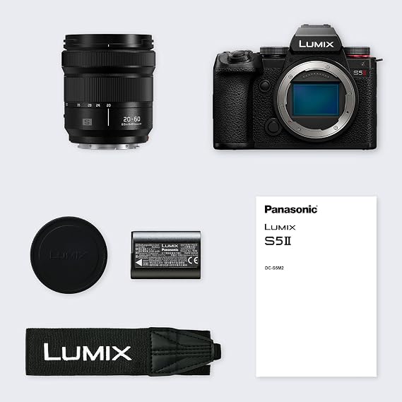 Panasonic LUMIX DC-S5 ii Mirrorless Full Frame Camera Body with 20-60mm F3.5-5.6 Lens 4K 60p and 6K 30p Flip Screen WiFi Hybrid Phase AF Active is Black