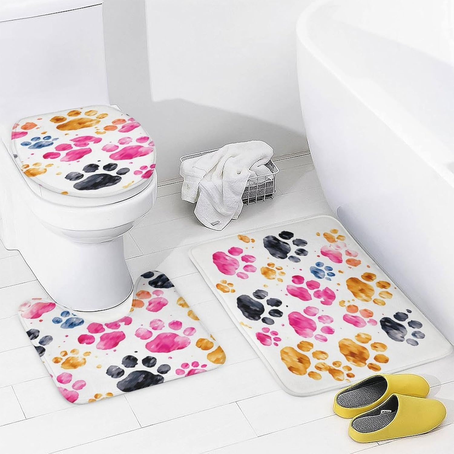 Four Piece Bathroom Set with Toilet Lid Cover and Non-Slip Rugs Minimalist Shower Curtain for Bathroom Set