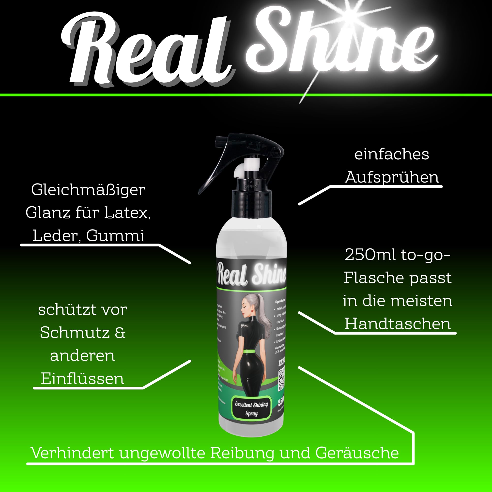 Excellent Shining Spray 250 ml I Huile pour latex I Soin professionnel du caoutchouc et aide à l'enfilage économique I Soin latex inodore pour un aspect brillant | Spray de 250 ml