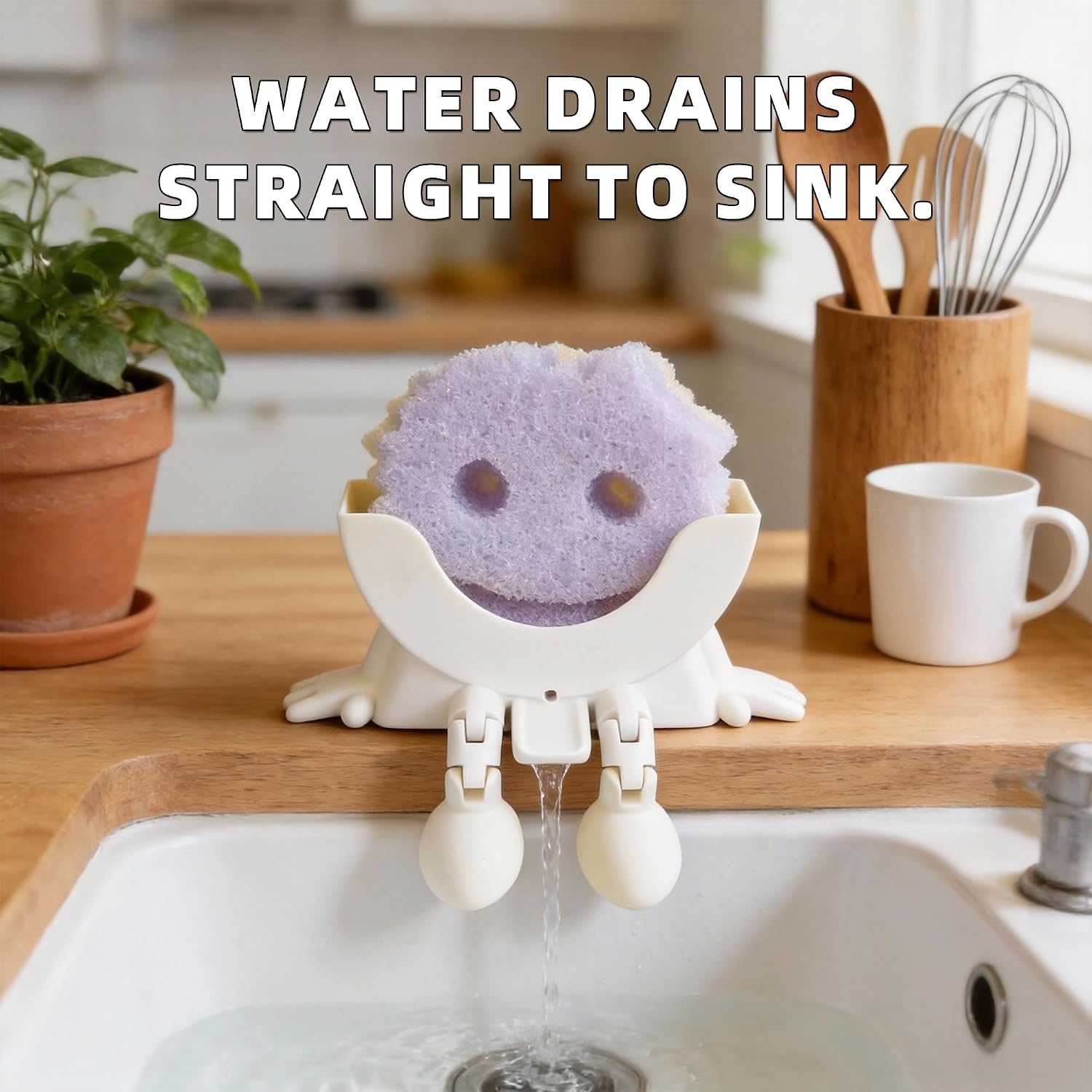 Kitchen Sponge Holder, 3D Printed Funny Sink Caddy, Self-Draining Sponge Stand with Humorous Design for Home Kitchen Decor, White image 3