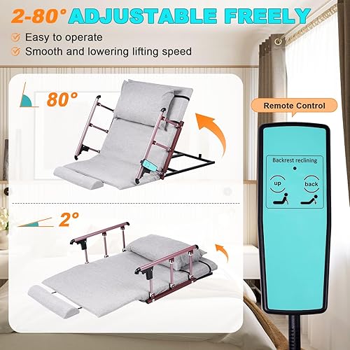 Miniatura 2 de YUCHENGTECH Respaldo de cama ajustable con reposabrazos plegable, respaldo de elevación eléctrico para cama para personas mayores, pacientes