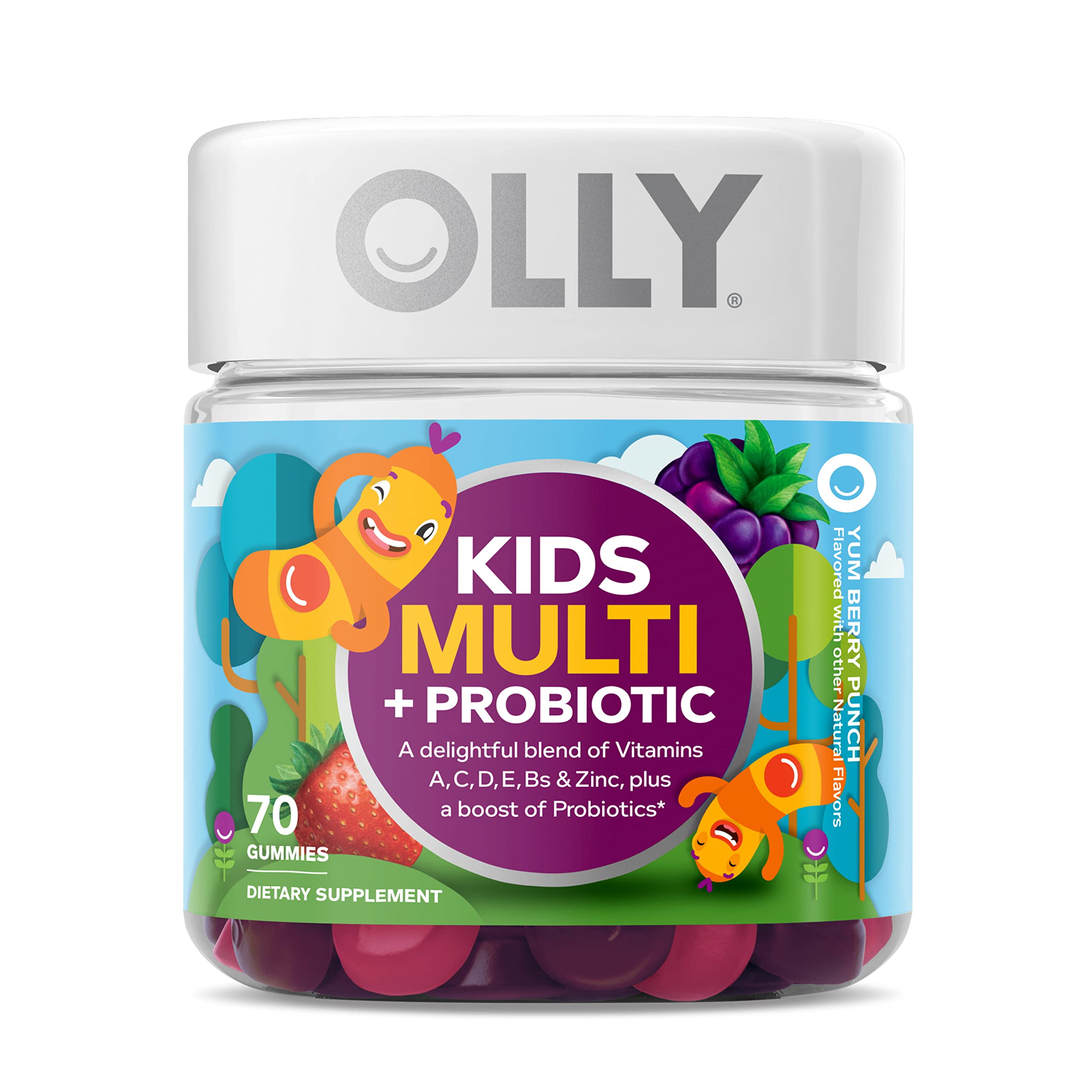 yhnKids Multivitamin + Probiotic Gummy, Vitamin A, C, D, E, B, Zinc, Berry,Made with no Synthetic Colors or Flavors and Gluten Free, 70 Ct