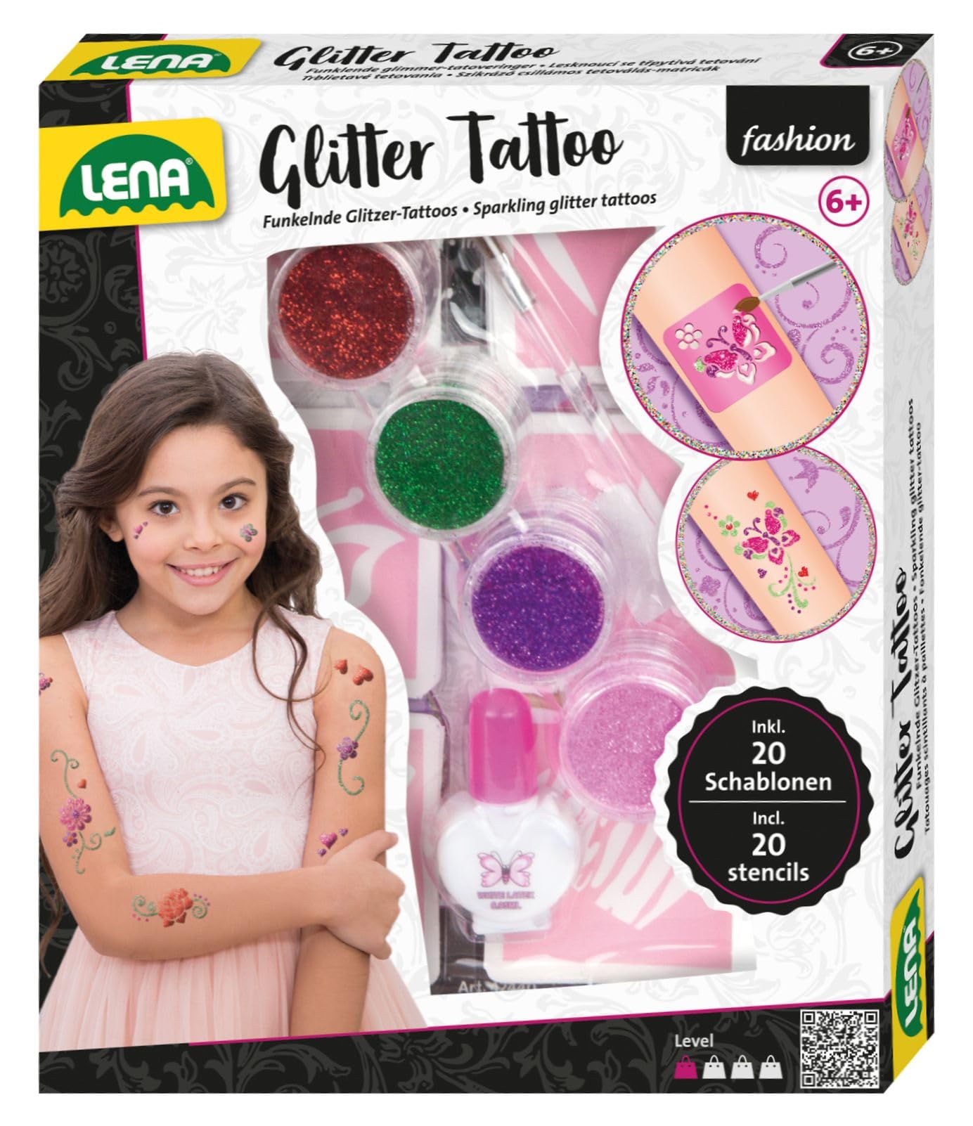 Set de Tatouages Pailletés LENA pour Filles - 4 Couleurs et 10 Pochoirs