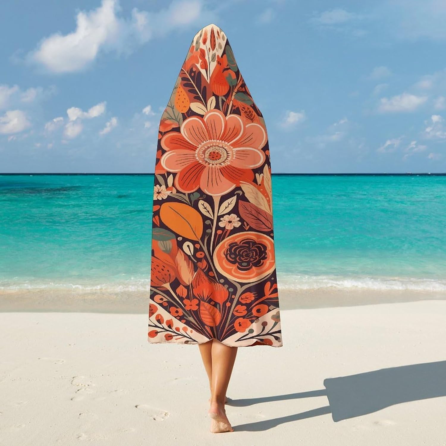 Folk Style Flowers Hooded Blanket Cozy And Functional,Wearable Blanket Hoodie for Women Men,Blanket Poncho Presents60 x80