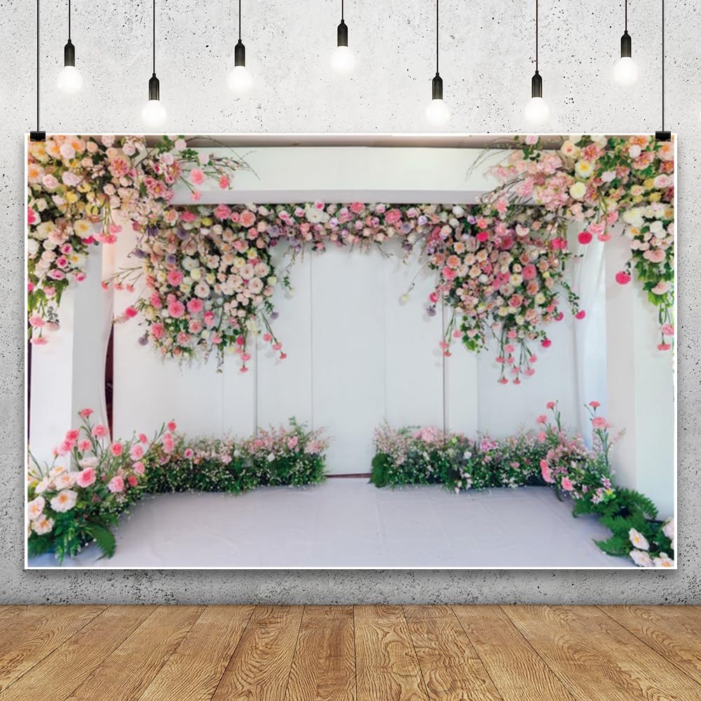 10x8ft Vinyl XMJJKUF Colorful Flower Backdrop Wedding Floral Wall Photography Background for Bridal Shower Wedding Ceremony Girls Birthday Party
