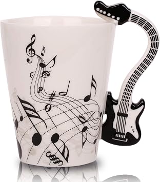 12.9 Oz Guitar Mug Music Note Tea Coffee Milk Ceramic Music Cup Mug Gifts for Guitar Players Musicians Gift for Women,Men, Friend,Teacher,Black