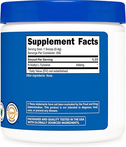 Miniatura 5 de Nutricost Pure n-acetyl L-Tyrosine nalt en polvo 100gramos 1