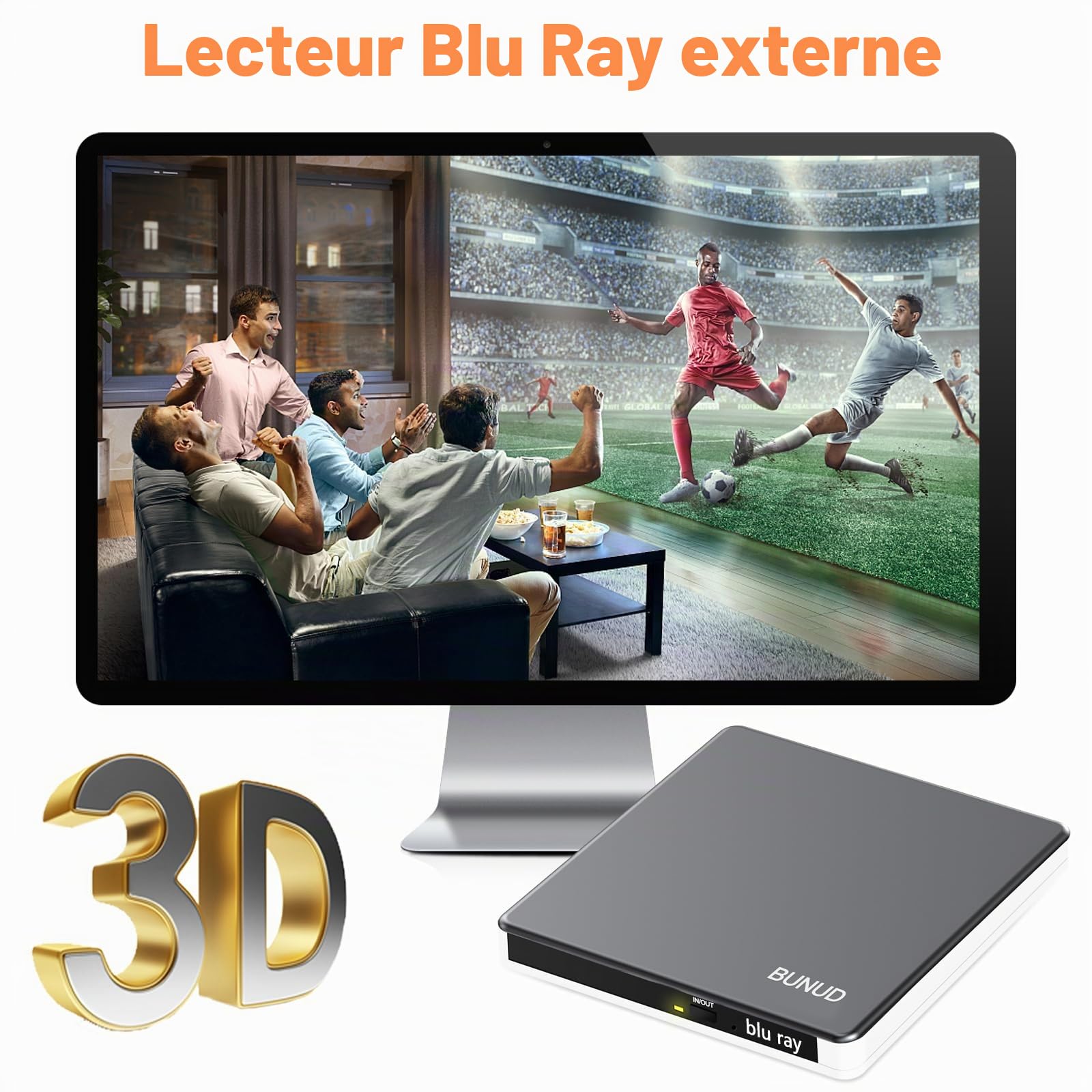 Lecteur externe Blu-ray CD DVD USB 3.0 & Type-C Graveur CD/DVD Blu-ray 2 ports USB & SD/TF Compatible PC Portable Windows 11/10 Mac MacBook