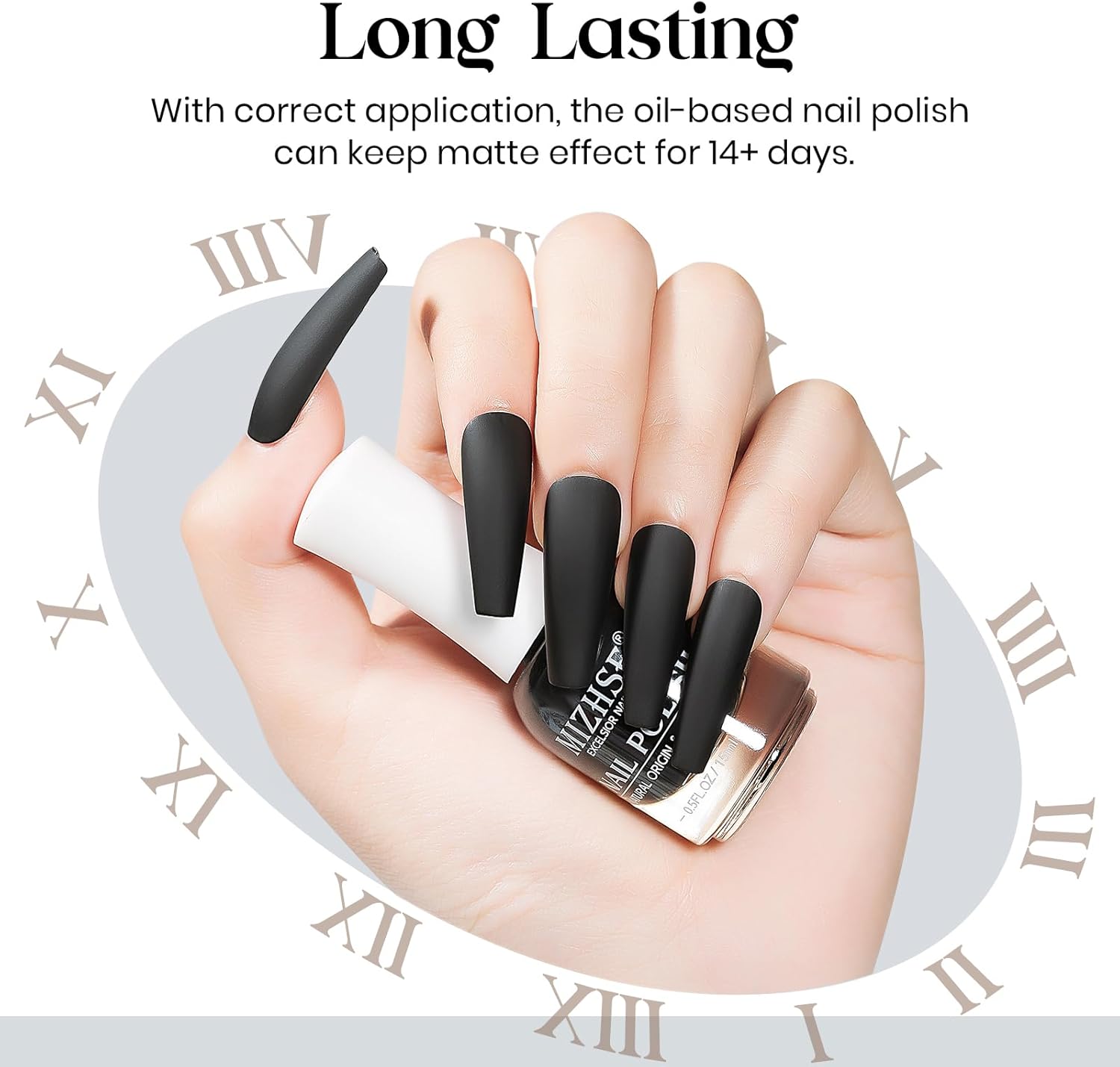 MIZHSE Matte Black Nail Polish, Quick Dry Velvet Black Nail Polish, Non-Gel Air Drying Fast 15 ml Regular Glossy Shiny Finish Nail Lacquer, Full Coverage Nail Art Manicure DIY Home - Image 4