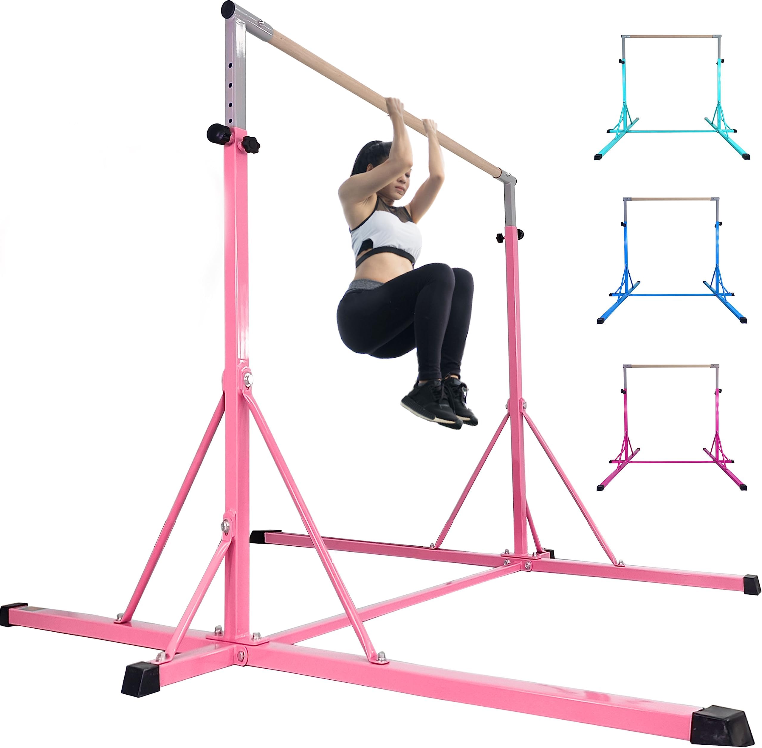 Gymnastics Bar, 5'10” Base length 45" to 71" Adjustable Horizontal Bar for Serious Training, 500 LBS Capacity, Professional Home Gym Equipment with Competition-Grade Beech-covered Fiberglass Bar