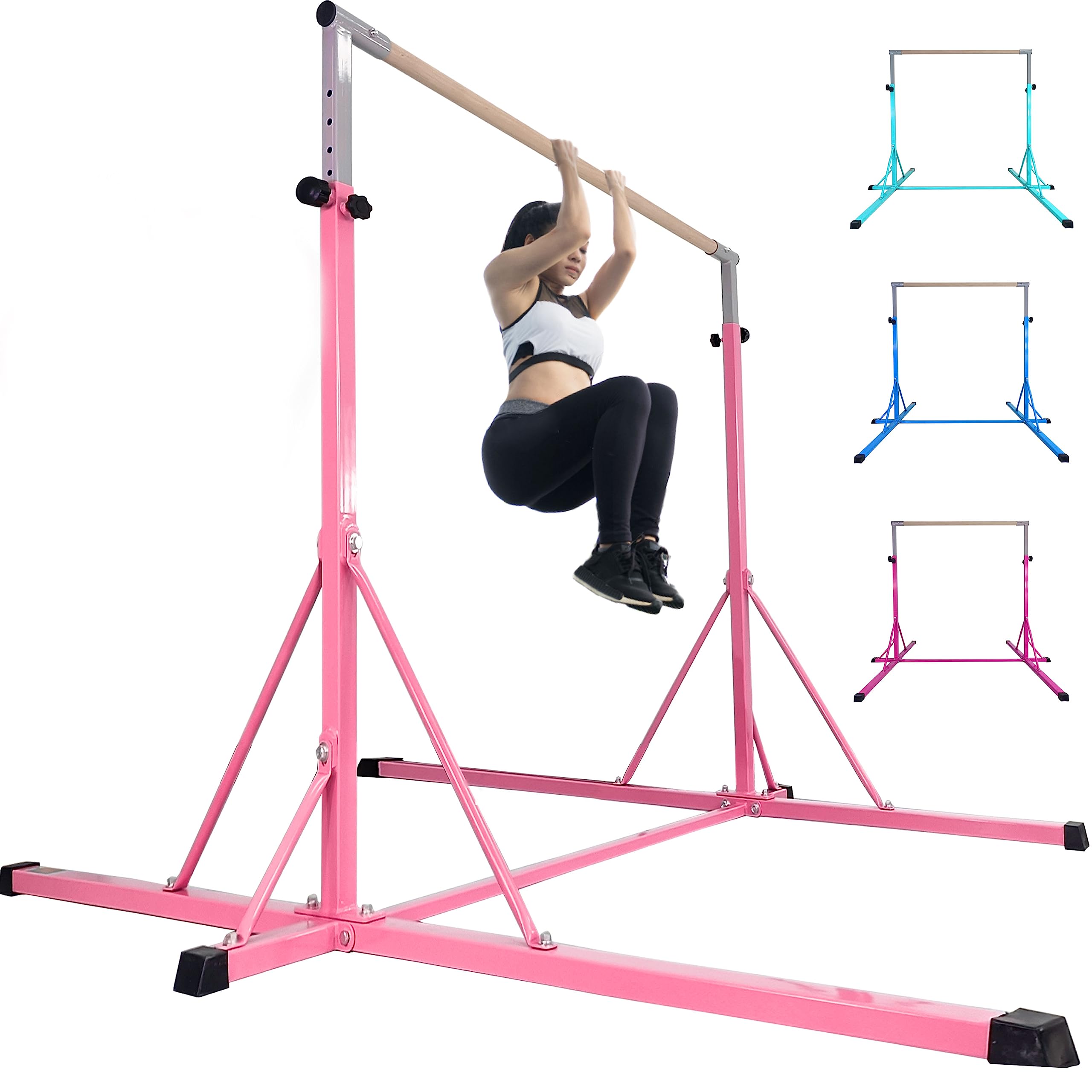 FC FUNCHEER Expandable Gymnastics kip bar with Fiberglass Cross bar & 304 Stainless Inserting Adjustable arm and Folding Gymnastic mat,Safe Training for Children