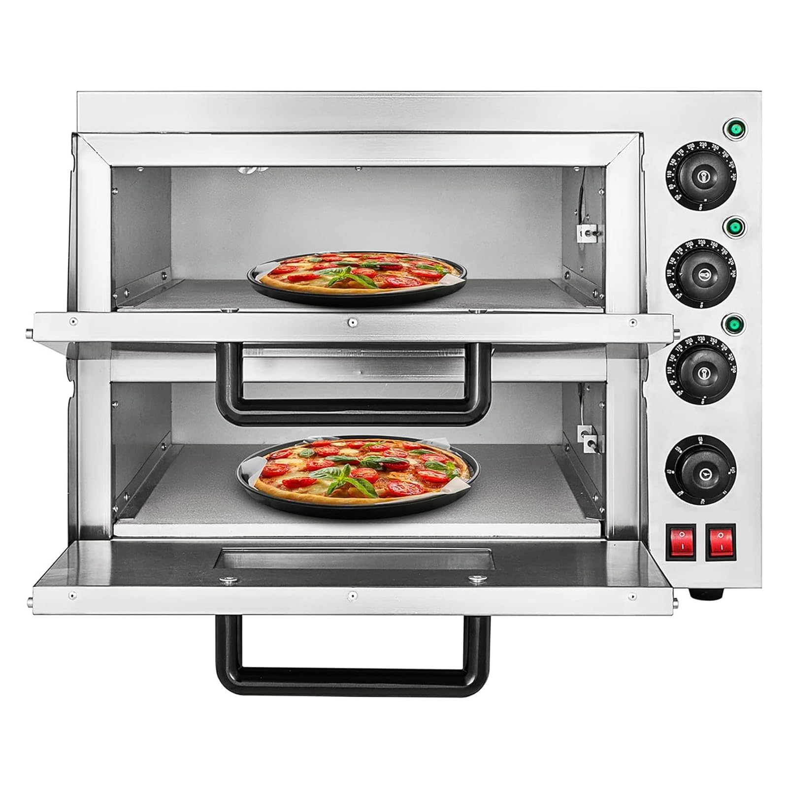 Forno Elettrico Per Pizza Forno Per Pizza Commerciale A Piano Singolo/Doppio Tostapane Forno Per Pizza Da 15'' Controsoffitto Costruzione In Acciaio Inossidabile Con Lampada Antideflagrante E Fori Di