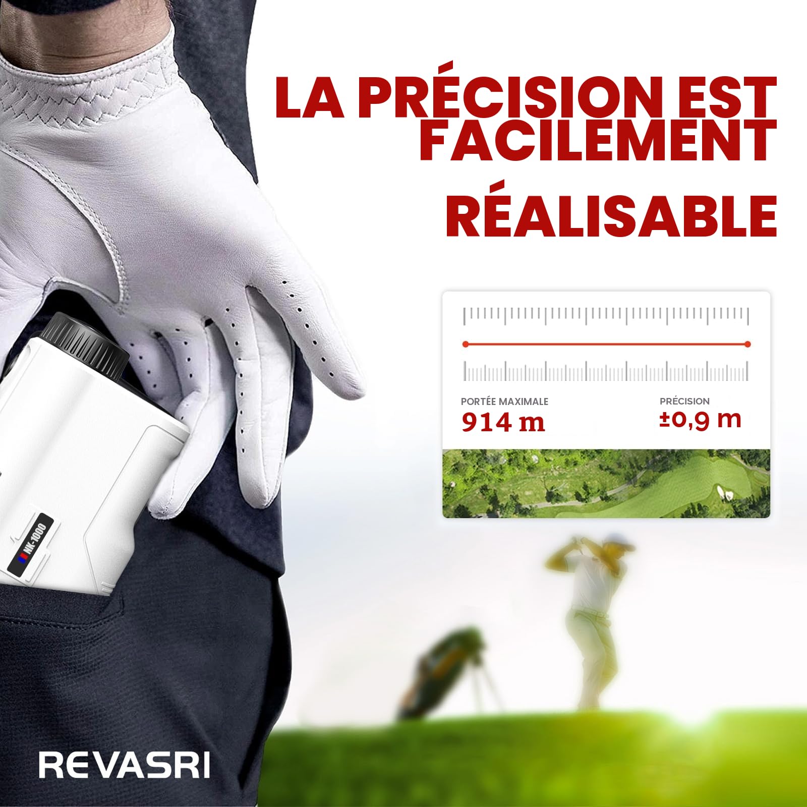 REVASRI Télémètre de golf avec vibration de verrouillage de pente et de mât de drapeau, interrupteur de pente externe pour tournoi de golf, télémètres avec batterie rechargeable 1000 yds laser