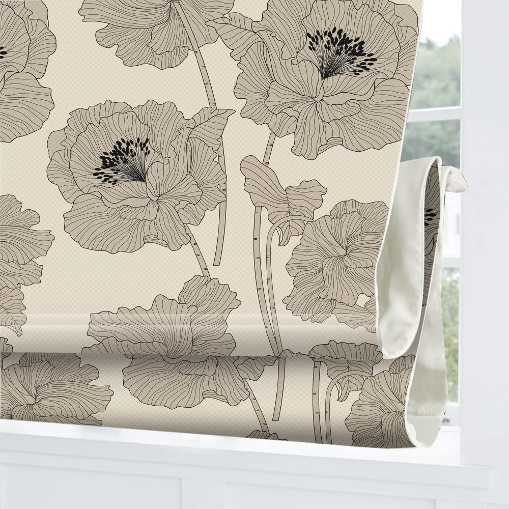Cordless Roman Shades Window Blinds, Grey Floral Premium Blackout Roman Window Shades, Custom Washable Fabric Roman Shades for Windows, Doors, French Doors, Kitchen Windows (1 Piece)