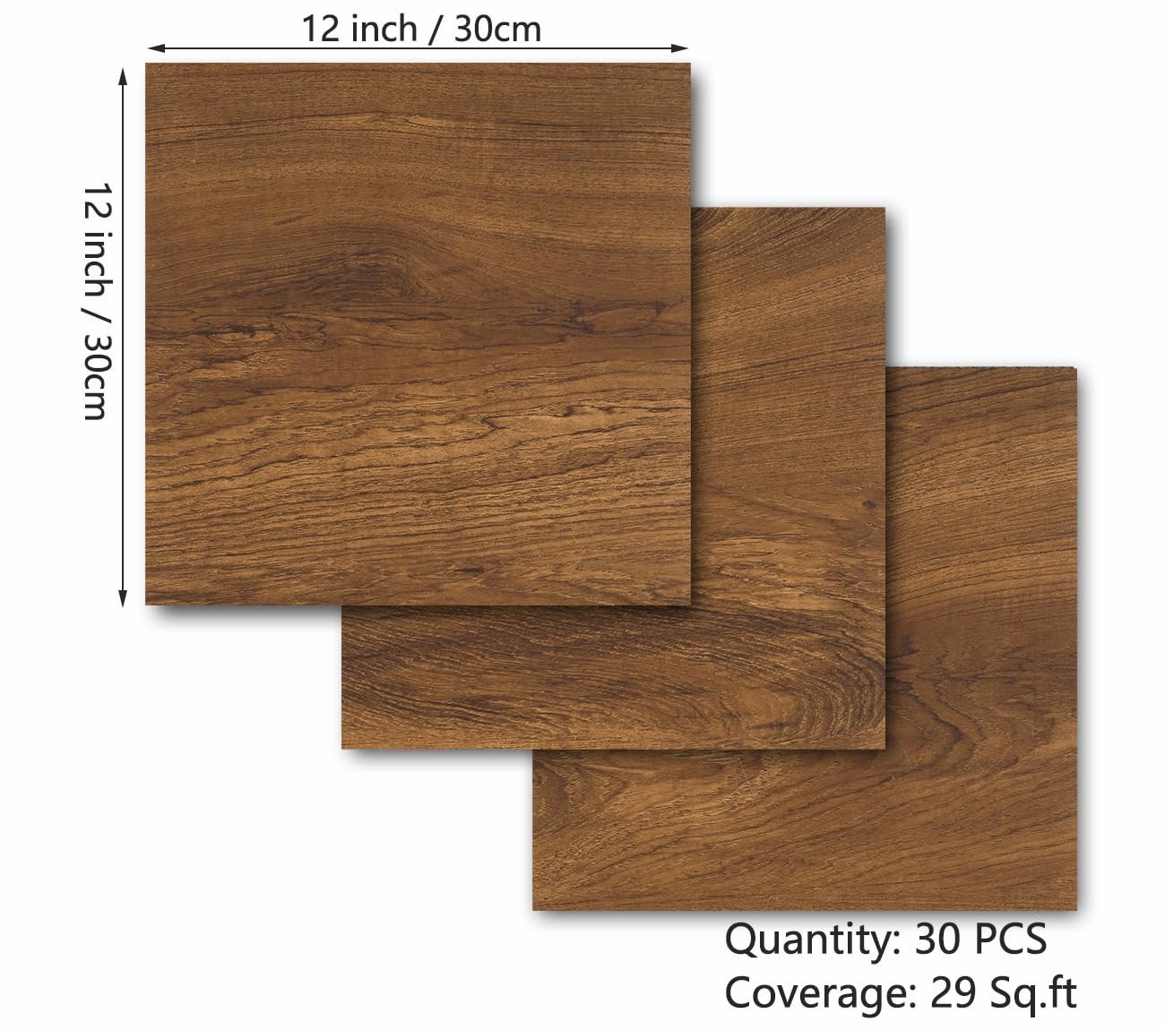 Decotalk Peel and Stick Wood Flooring Vinyl 30-Sheet Wood Floor Tiles Laminate Woods Flooring 12x12 Inch, Realistic Dark Wooden Texture Design Easy to Install, for Kitchen, Bathroom, Bedroom