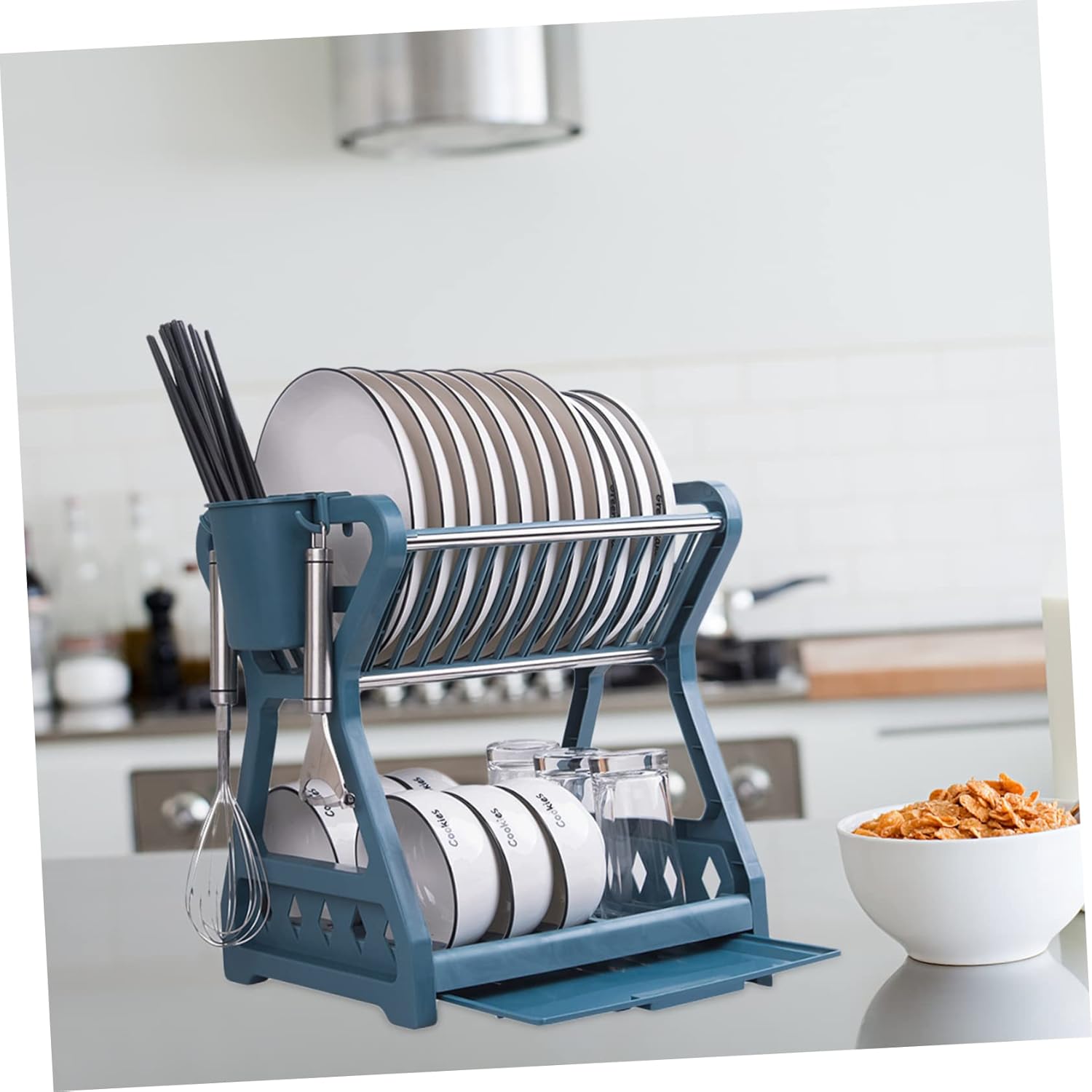 Cabilock Multi-Tier Dish Rack for Kitchen Counter Adjustable Utensil Holder Dish Drainer Food-Grade Stainless Steel Space-Saving Storage Solution for Home and Kitchen