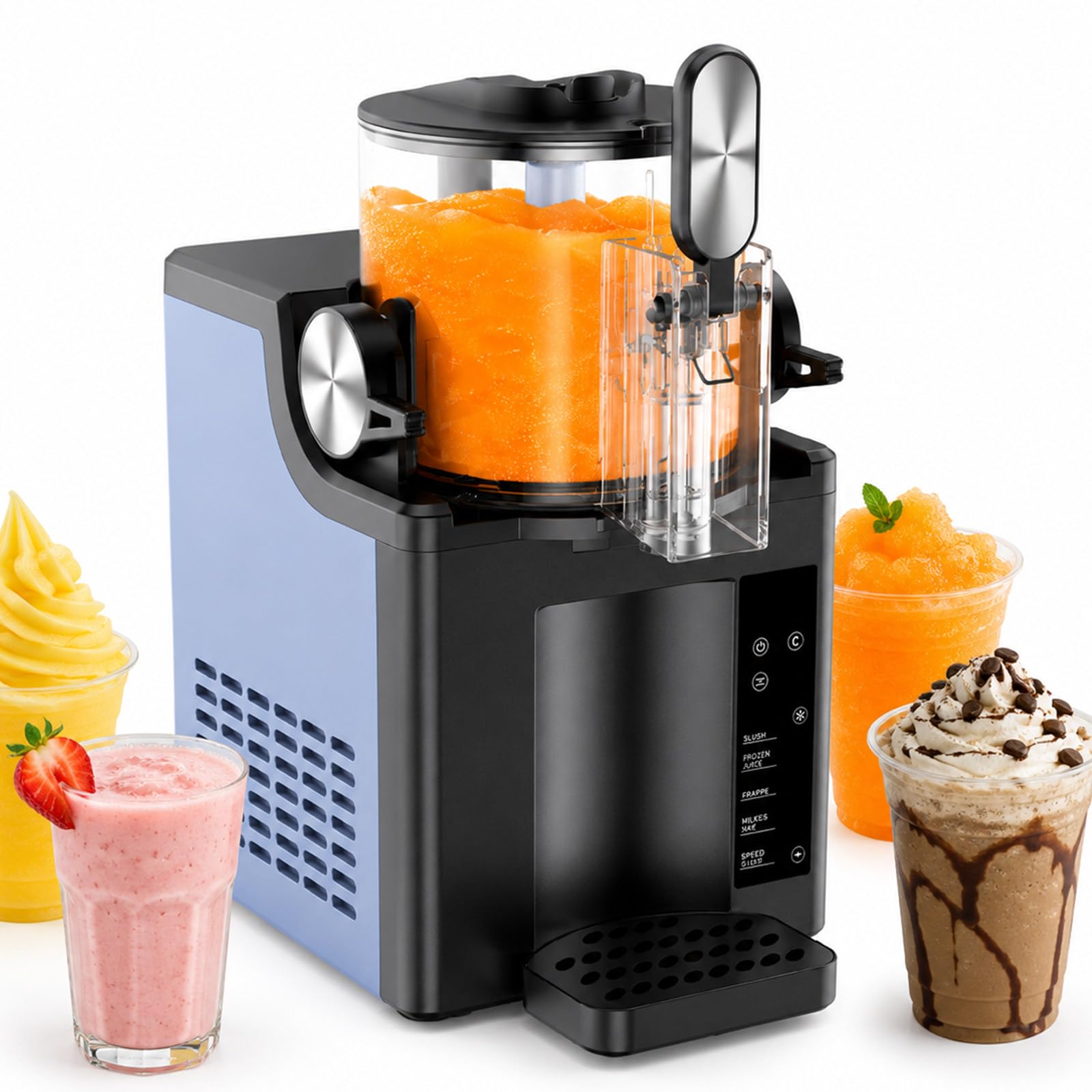 lilishangmao 4 in 1 Slushy Maker with 1.5L Transparent Tank, No Ice Needed Smoothie Machine for Smooth Iced Drinks Soft Serve Milkshakes and Coffee Frappes, Touch control & Adjustable Hardness A
