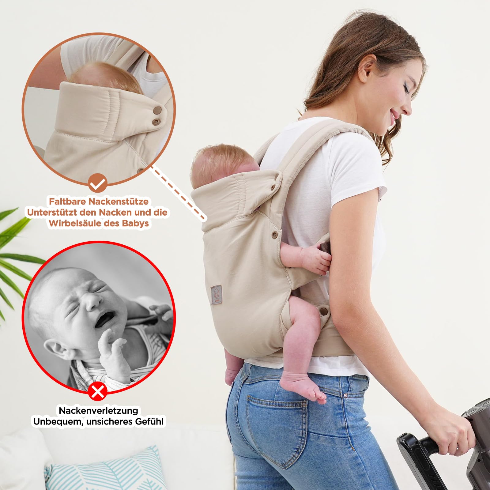 GAGAKU Babytrage für Babys Kleinkinder, Einfach zu Tragen Gesicht in Gesicht nach Vorne und Hinten Tragen, Ergonomisch Tragehilfe mit Nackenstütze, Geeignet für 3,2-15kg - Khaki