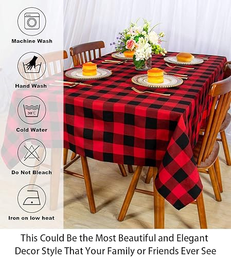 Miniatura 31 de Camino de mesa a cuadros de búfalo de 13 x 72 pulgadas, camino de mesa de Navidad a cuadros rojos y negros, camino de mesa a cuadros para cenas