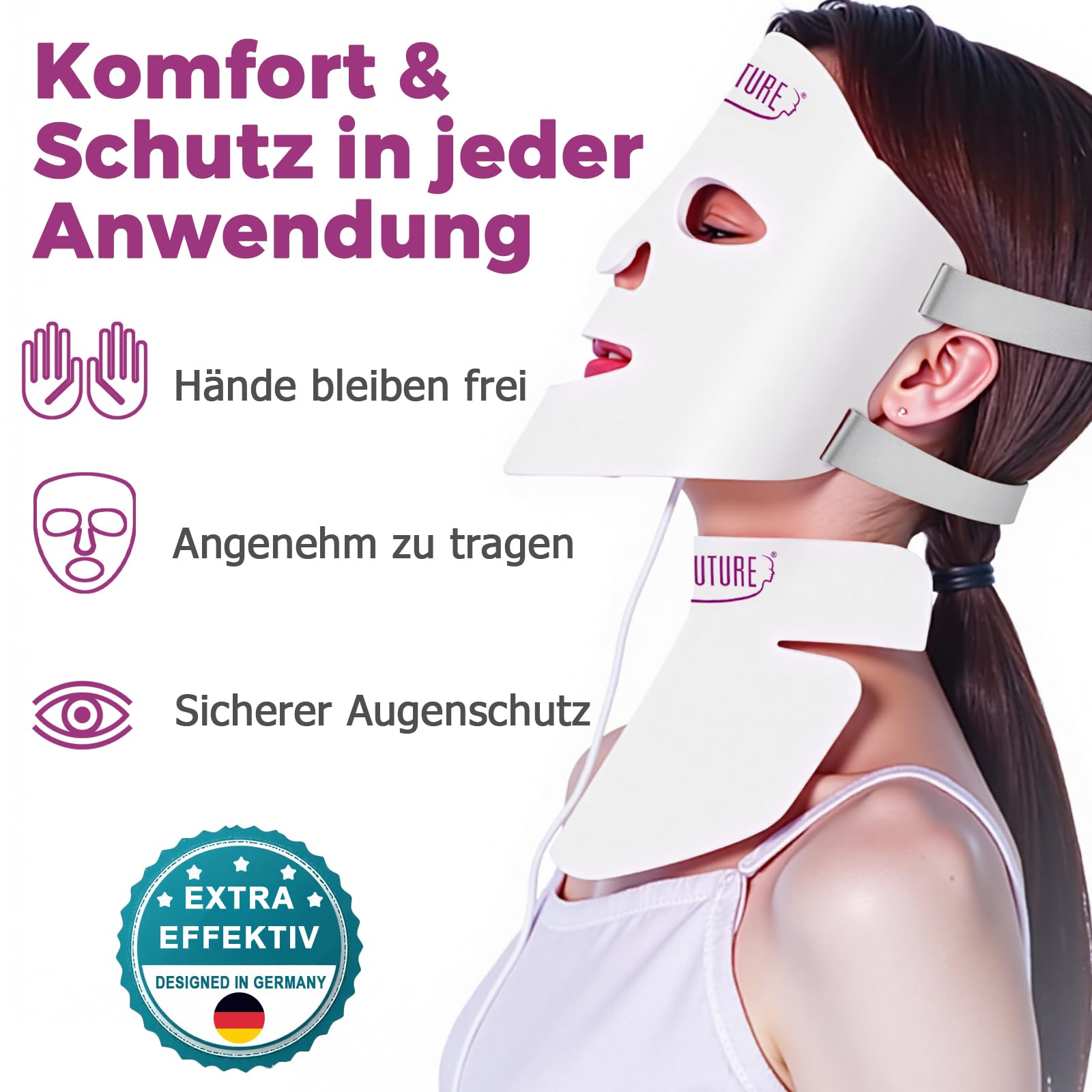 LED Maske Gesicht Gesichtsmaske für Gesicht, Hals & Dekolleté – 480 LEDs, 4 Lichtmodi (Rot, Blau, Gelb, Nah-Infrarot-NIR) – Anti-Aging Lichttherapie gegen Falten, Akne & für strahlende Haut