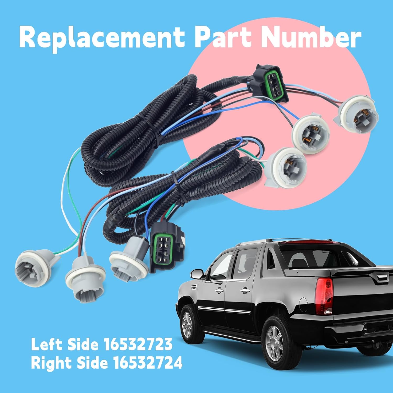 16532723 16532724 Tail Light Socket Wiring Harness Compatible with Chevrolet Silverado Tahoe Suburban 1500 Replacement for GMC Sierra for Cadillac Escalade Left&Right Side Tail Lamp Harness