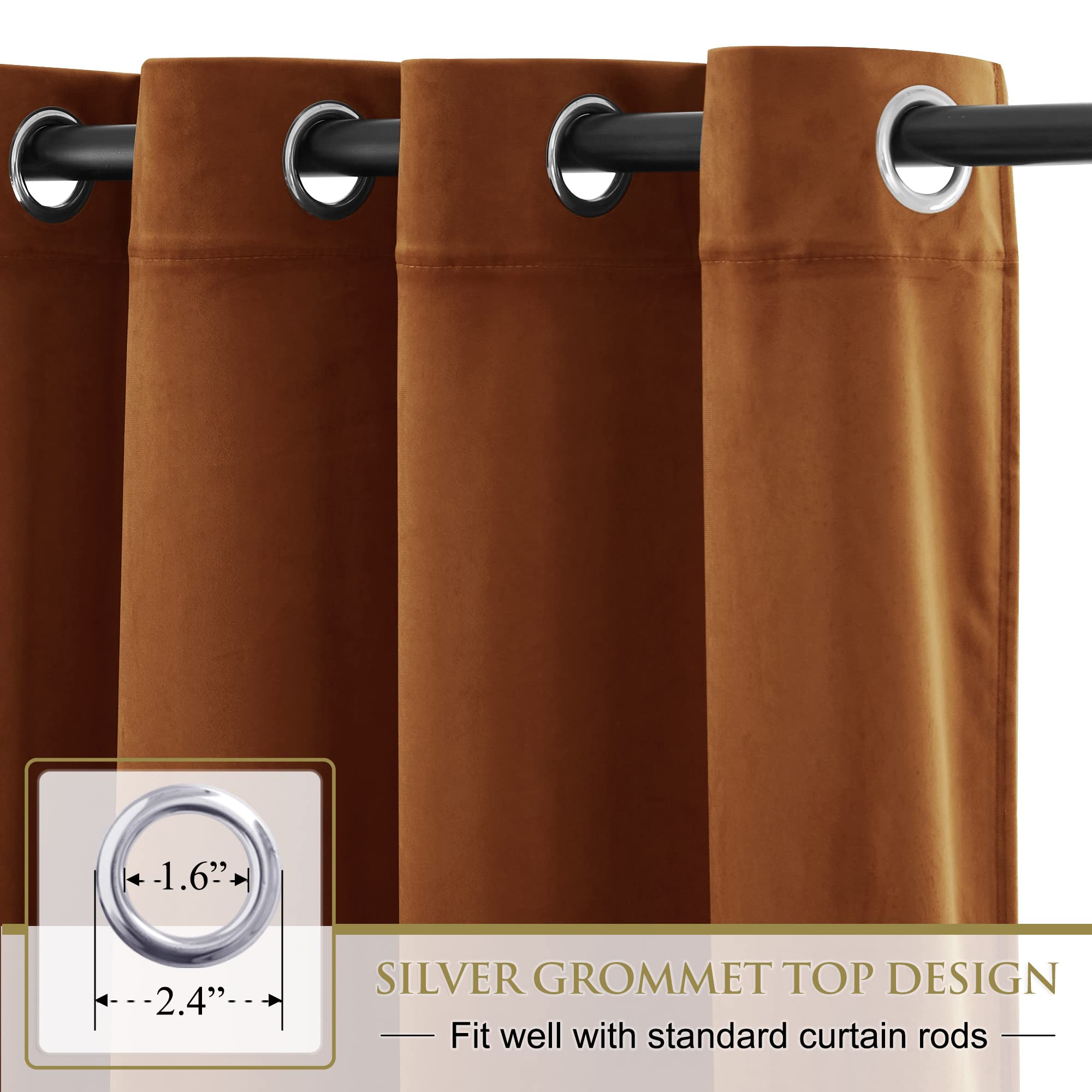 StangH Burnt Orange Velvet Curtains 108 inches Long, Super Soft Room Darkening Window Treatment for Bedroom/Living Room, Holiday Backdrops, W52 x L108, 2 Panels