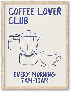HesenDot Coffee Lover Framed Wall Art for Kitchen,12x16in Hand Drawn Moka Pot Canvas Print,Aesthetic Poster Wall Decor for Home Coffee Bar Dining Room Kitchen,Set of 1