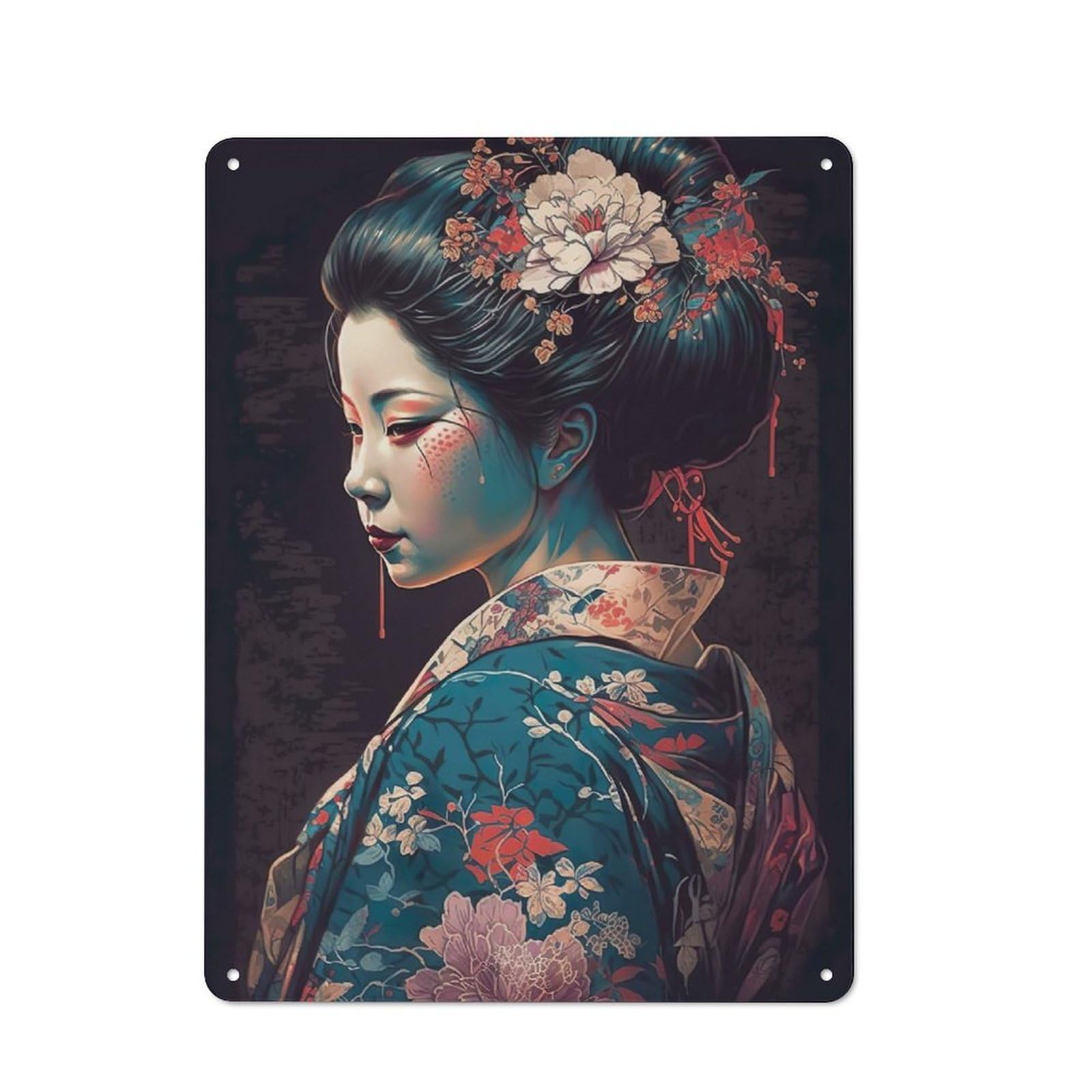 Junmoney Japanese Geisha Metal Wall Sign 40X30cm Featuring For Bar Or Restaurant, For Restaurant Interior Fans