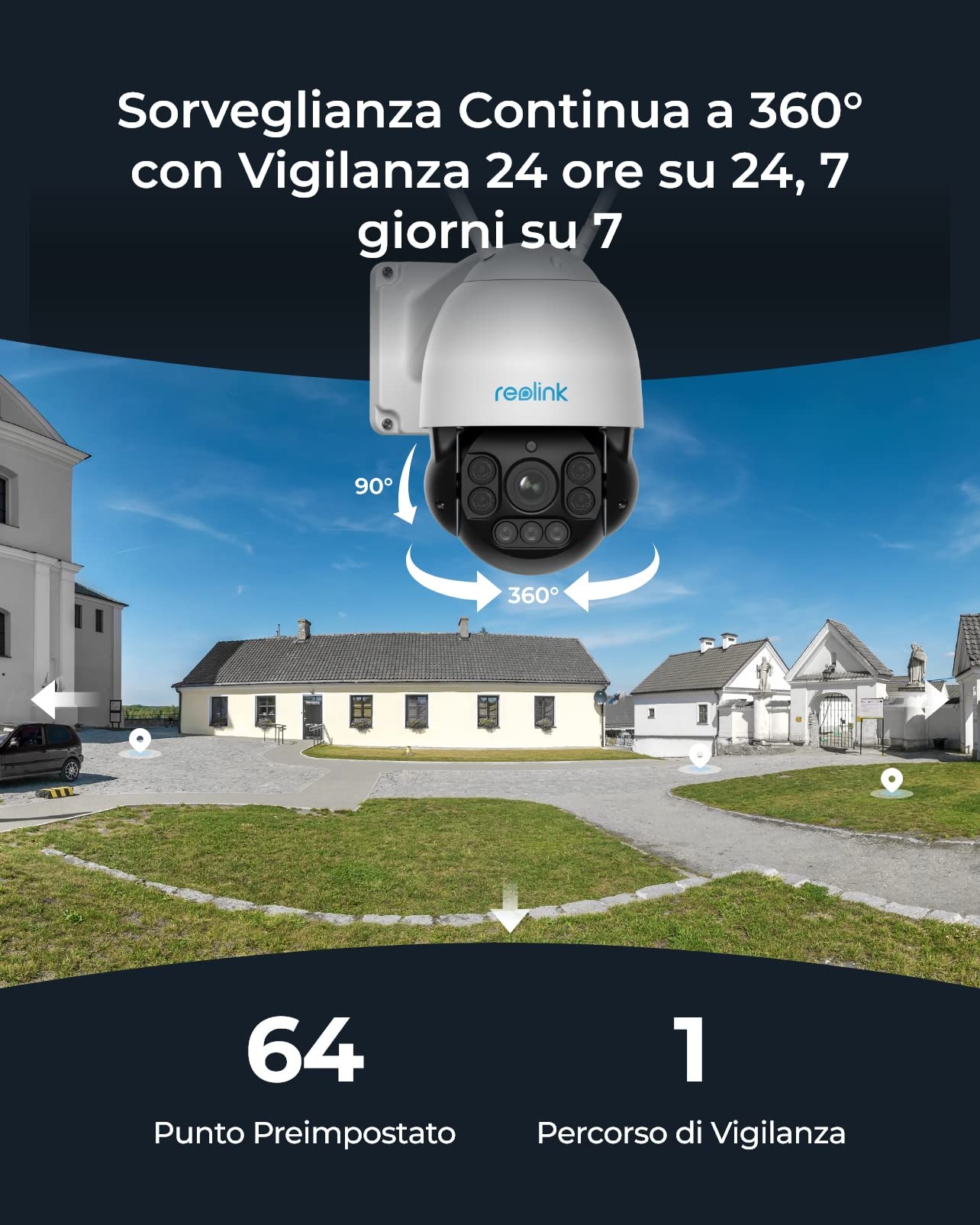 Reolink 5MP Telecamera Wi-Fi Esterno con WiFi 2,4/5GHz, Autotracking e 360° PTZ, 5X Zoom Ottico, Visione Notturna, Rilevamento di Persone/Veicoli e Audio Bidirezionale, RLC-523WA (Ricondizionato)