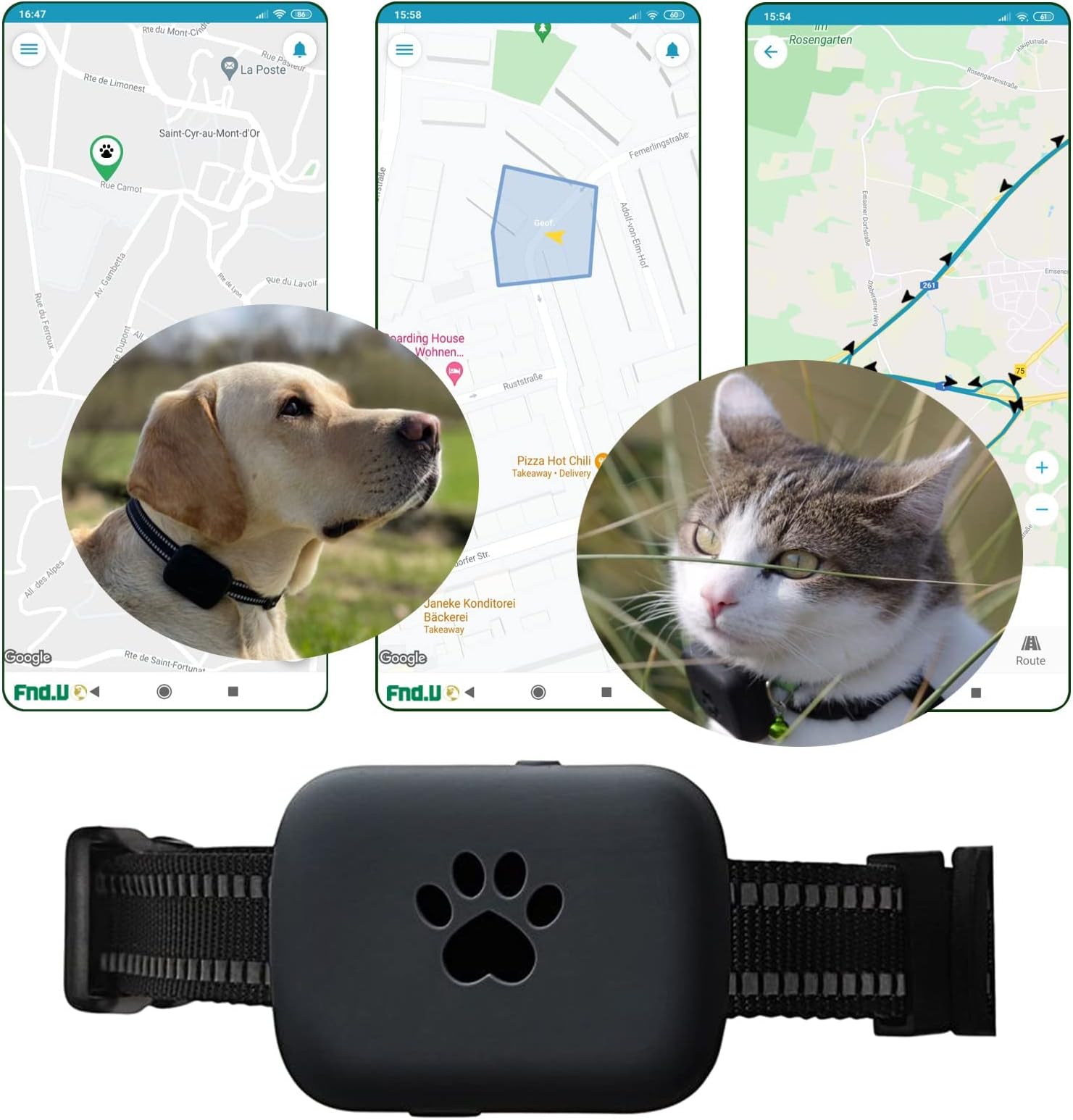 Fnd.U Guard GPS Tracker für Hund, Katze, Ortung, Peilsender mit App