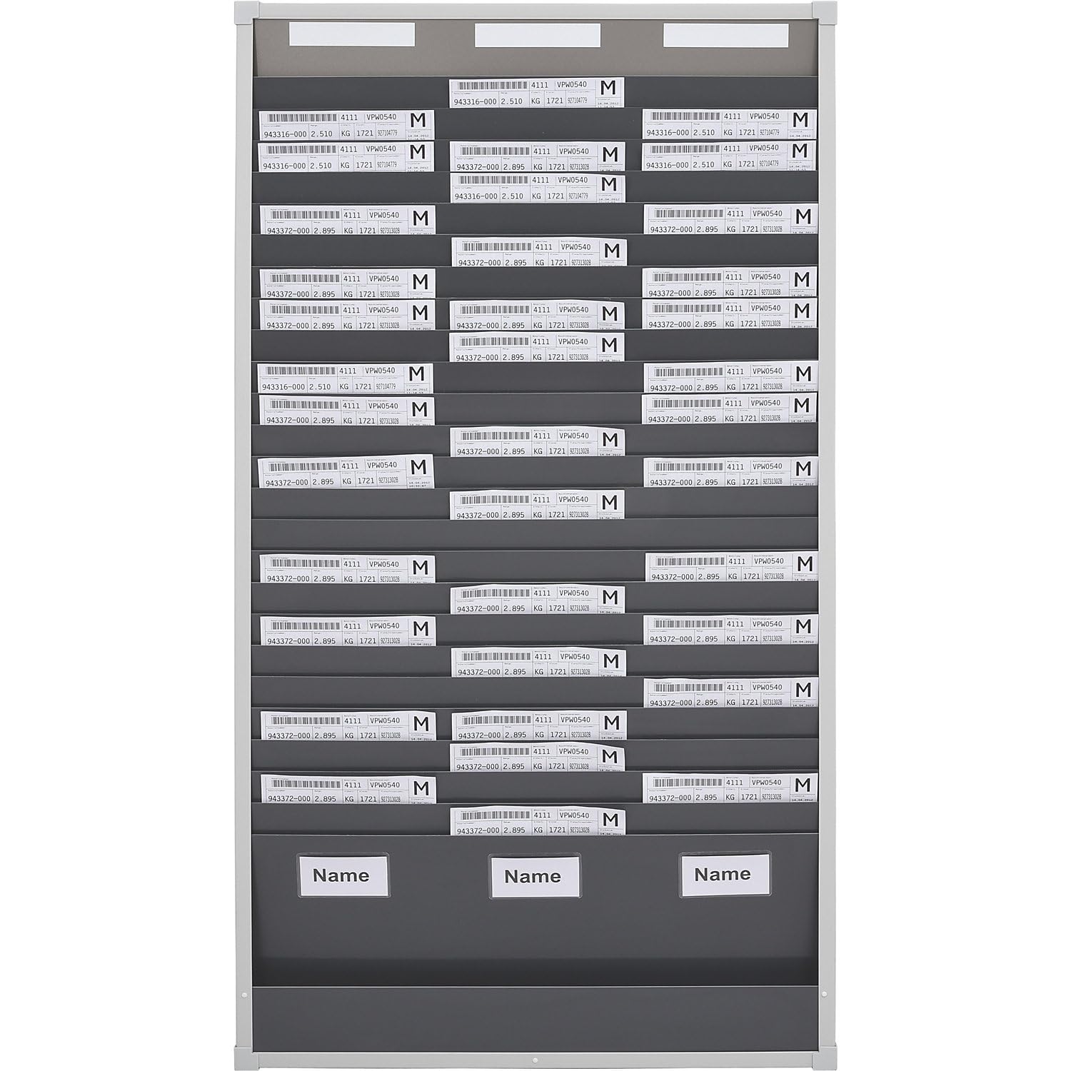 Panel modular clasificador para documentos, 25 compartimentos, altura 1350 mm, con 3 hileras.