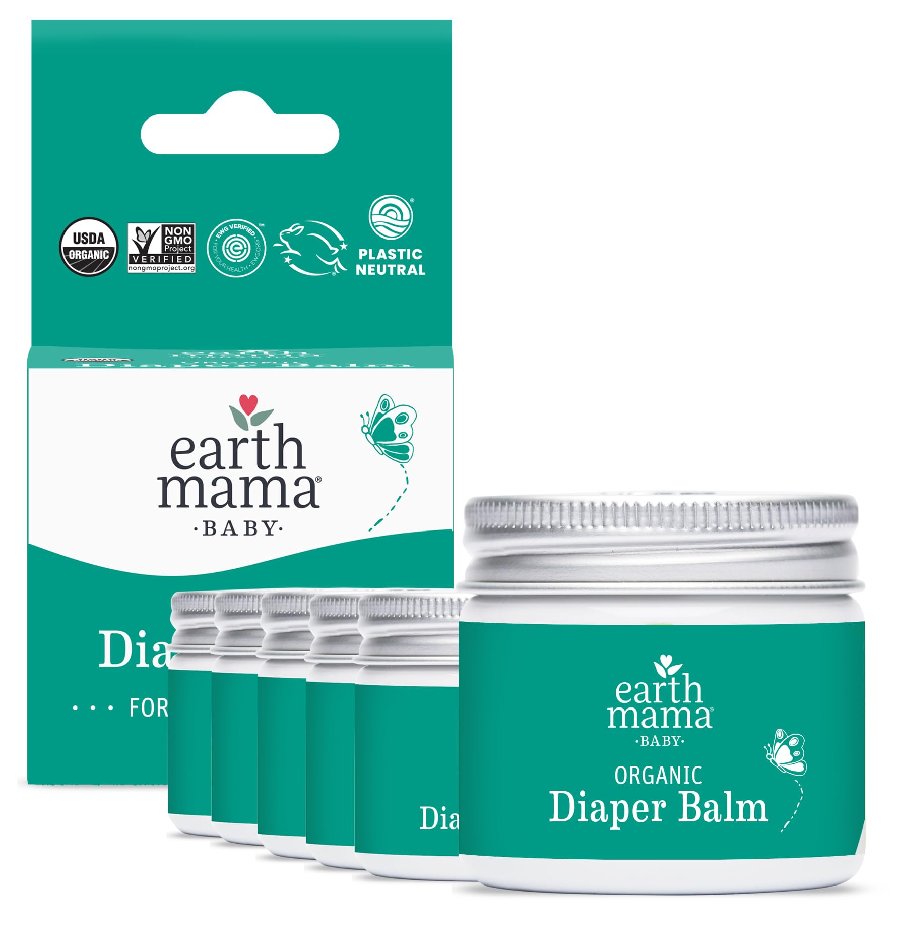 Earth Mama Organic Diaper Balm 2-Ounce | Diaper Cream for Baby | EWG Verified, Petroleum & Artificial Fragrance-Free with Calendula for Sensitive Skin (6-Pack)