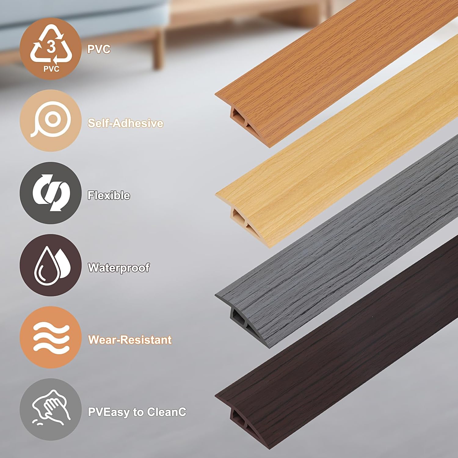 3.28ft Self-Adhesive Floor Transition Strip, PVC Door Threshold for Heights of 0.28"-0.39" for Carpet, Laminate Flooring, Tile Thresholds, Doorways, Edges and Scooters(A5010,Yellow Wood Grain)