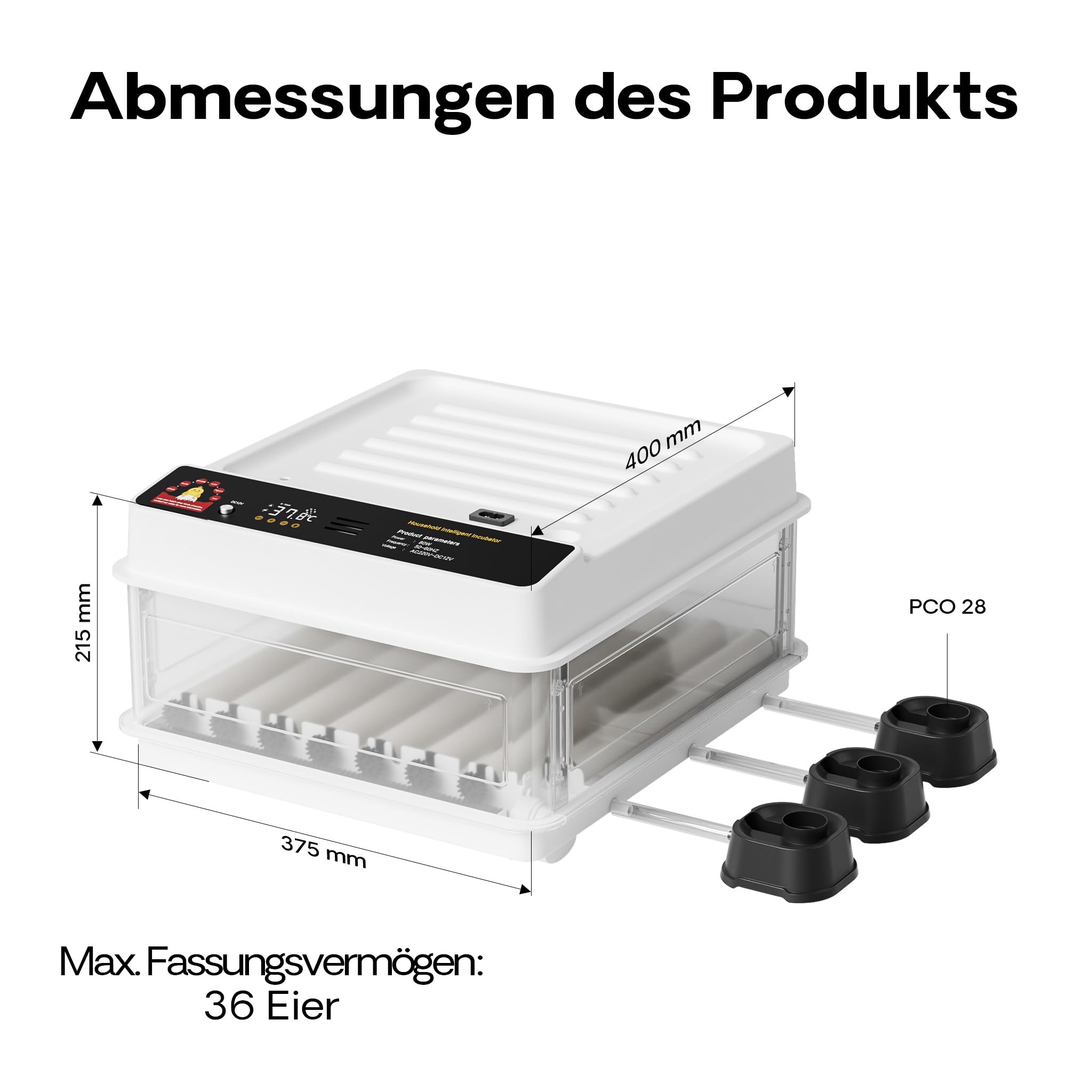 Wiltec Incubadora automática para 36 huevos 45 W con giro automático, control de temperatura y humedad, lámpara ovoscopio y conexión a energía de emergencia, ideal para gallinas, patos y codornices