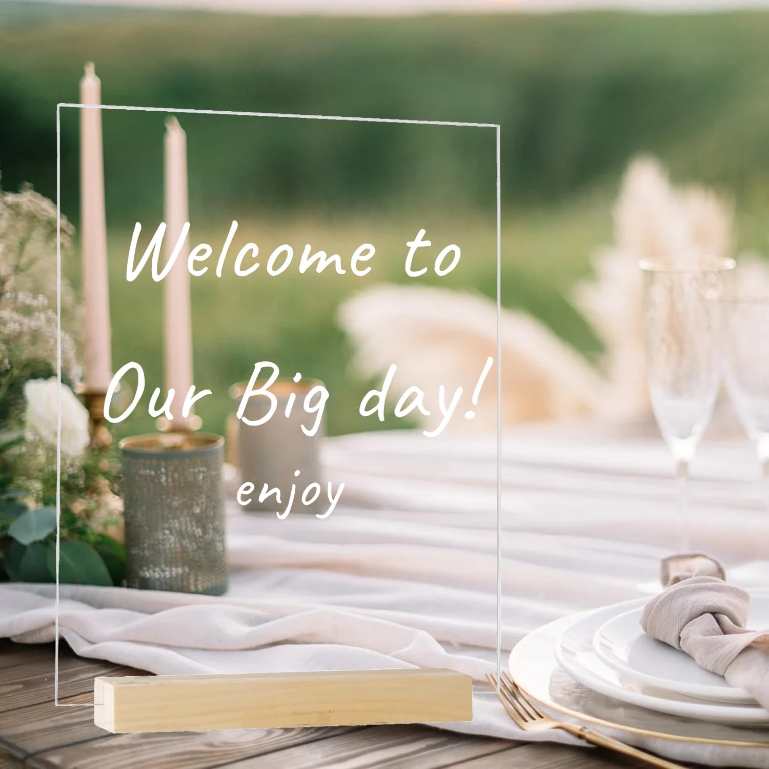 6 Pack 8x10 Inch Square Arch Acrylic Sign with Stands, Clear Acrylic Table Signs, Arched Round Top Sheet, DIY Arch Blank for Wedding Table Number Menu Bar List Sign (Square Clear, Wood Stand)