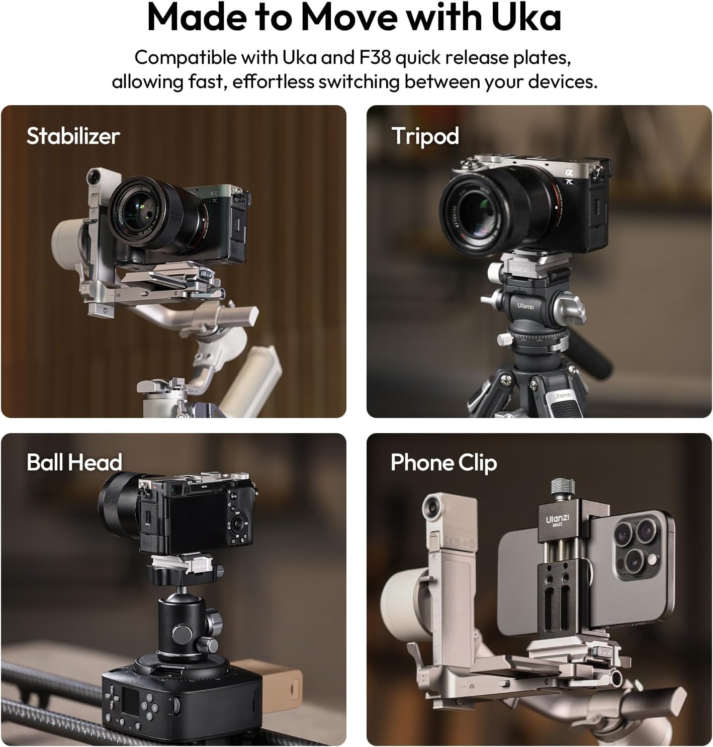 ULANZI UKA Stabilizer Quick Release Kit with QR Plate,Compatible with RS 2, RS 3, RS 3 Pro, RS 4, RS 4 Pro, and RS 4 Mini