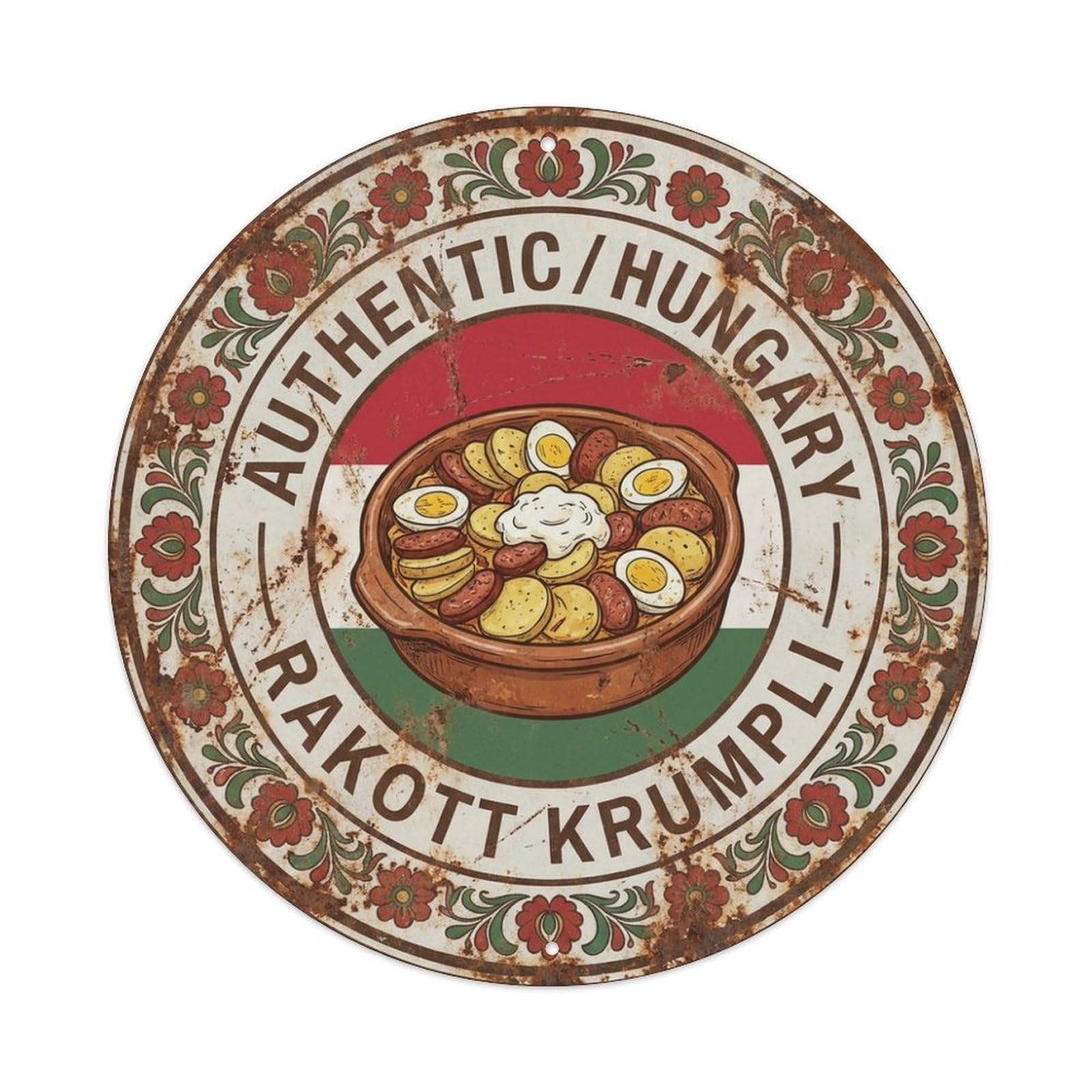 Olhnbad Style Hungary Travel Rakott Krumpli Potato Casserole Cuisine Metal Tin Sign