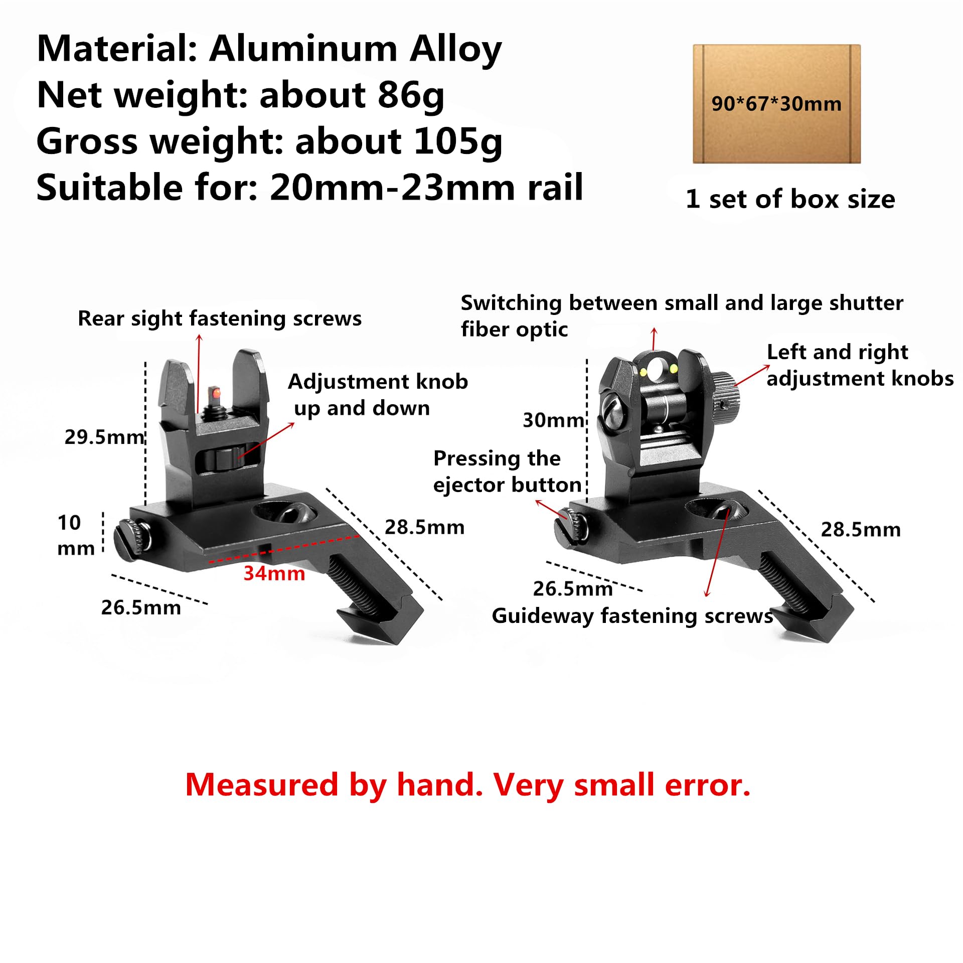 45 Degree Flip Up Offset Manual Adjustment Front Rear Red Green Fiber Optics Sights Offset Rapid Transition Backup Iron Sight for Rifle Scope Tactical