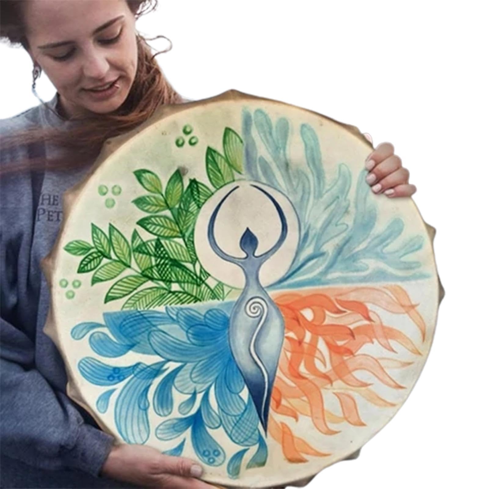 Schamanentrommel mit Drumstick, Göttin, spirituelle Musik, Baum-des-Lebens-Dekoration, handgefertigt, schamanische Trommel, Symbol der sibirischen Trommelgeist-Musik für Zuhause, 25 x 5 cm