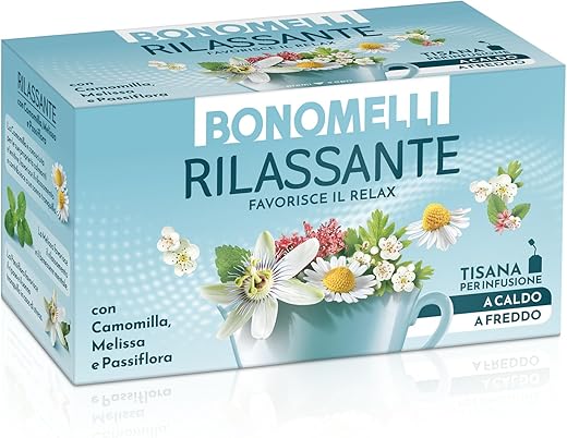 Bonomelli Functional Tea - Relaxing Tea - Pack of 16 Filters, Chamomile, Melissa and Valerian, Dietary Supplement, Promotes Relaxation and Serenity, Hot and Cold Infusion (32g)