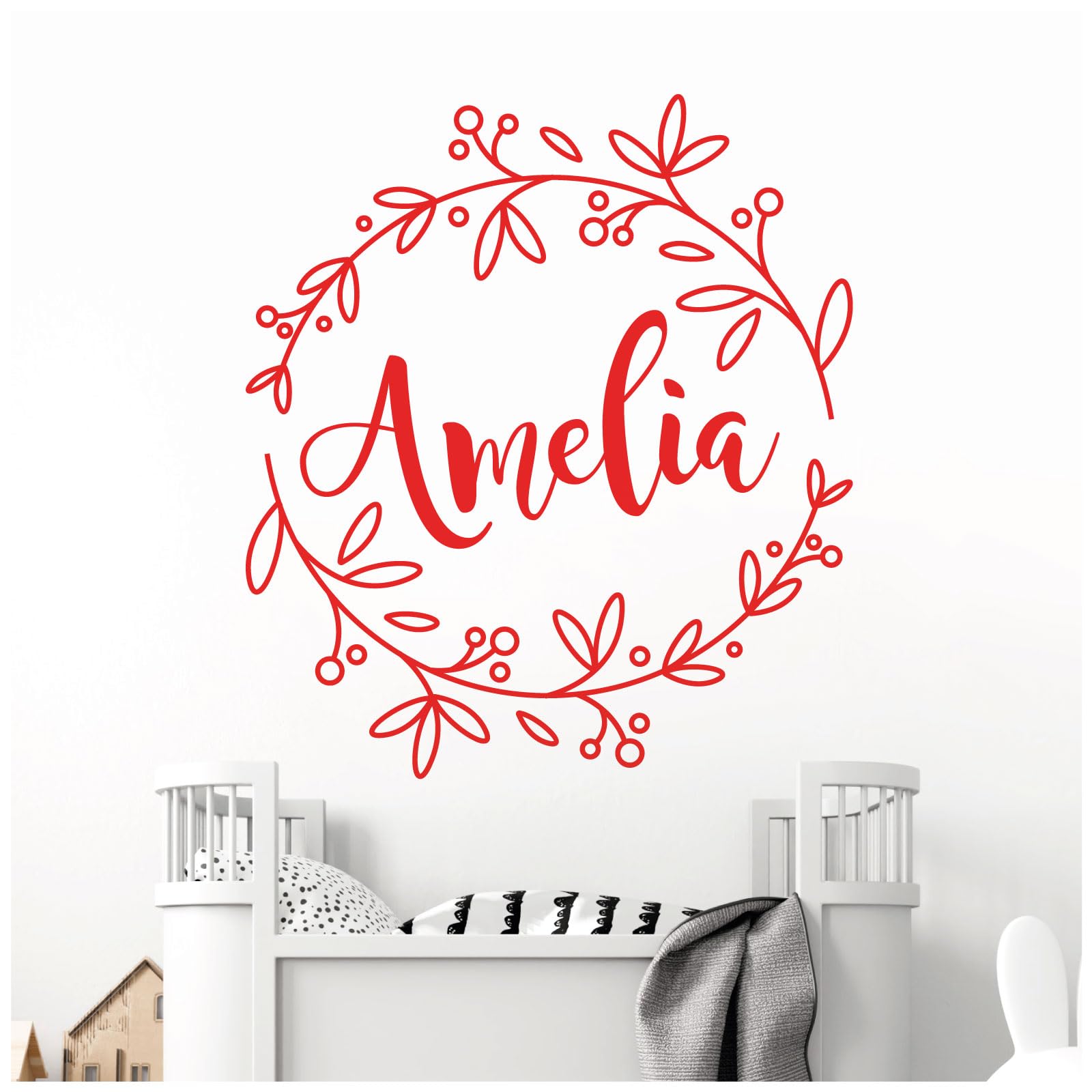 Personalised Name - Floral Wreath - Nursery Vinyl Wall Decal Sticker [Medium] [Poppy]