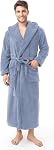 DAVID ARCHY Mens Bathrobes with Hood Microfiber Fleece Warm and High Absorbent Towel Robe for Men