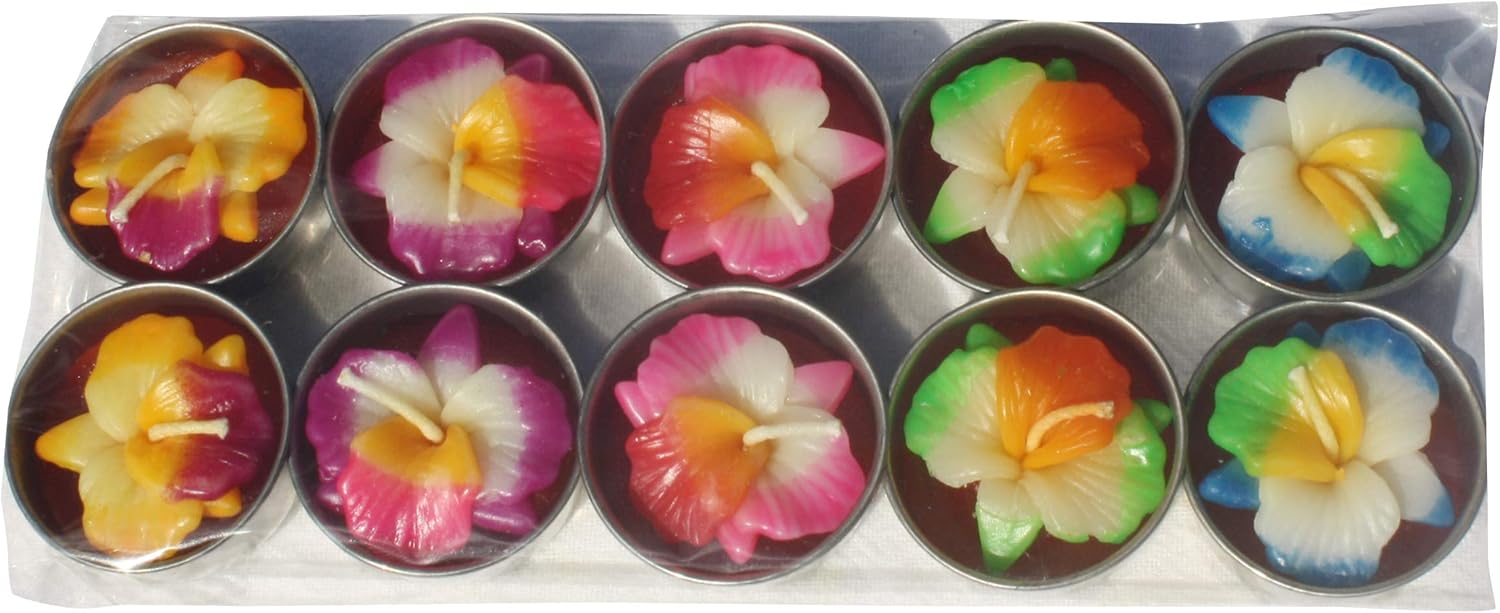 Full Funk Pack of 10 Colorful Orchid Flower Hand Made Thai Candles
