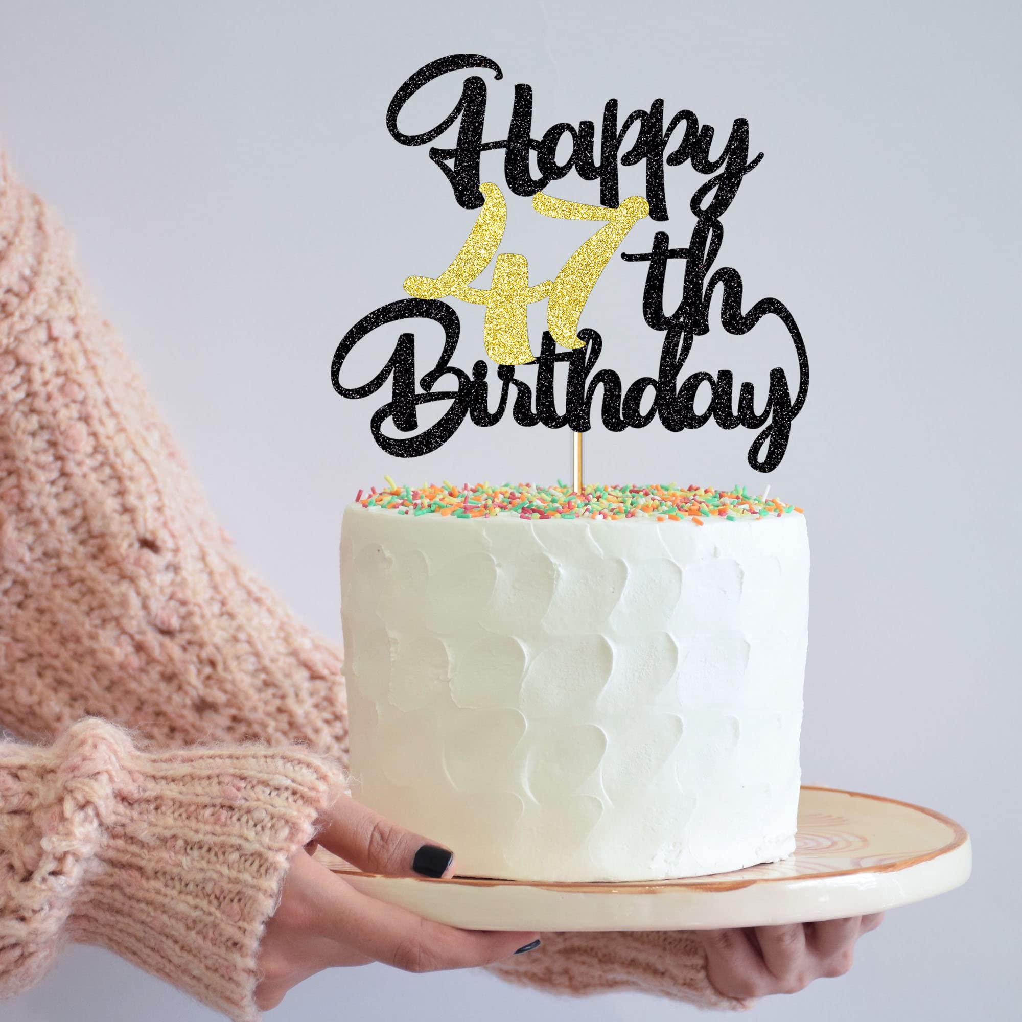 Klionjor 47th Birthday Cake Topper, Unique Design Cake Decoration for 47th Birthday Party Material, 1 Piece 1