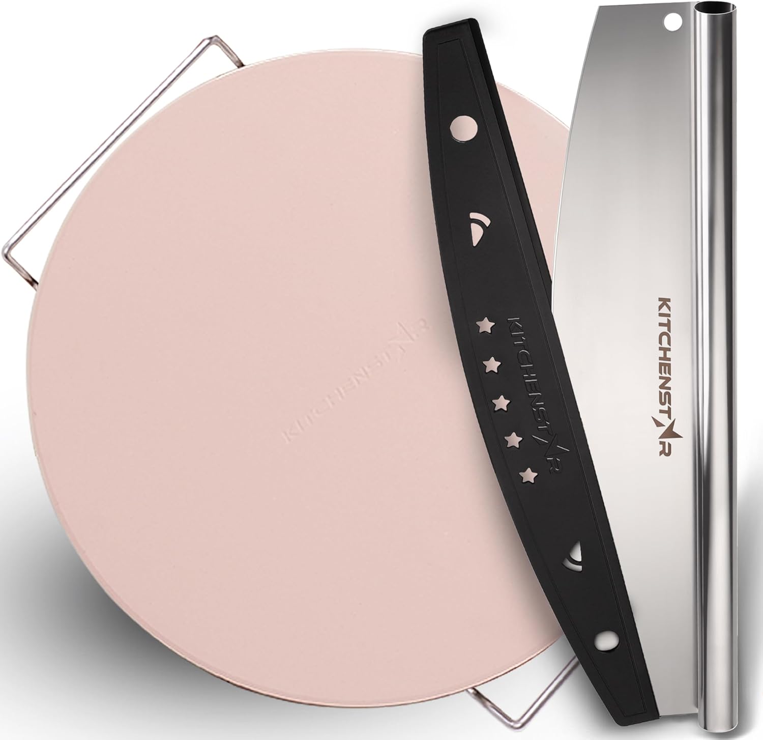 KitchenStar Pizza Cutter Rocker 18" + Pizza Stone for Oven and Grill 16" - Pizza Making Bundle
