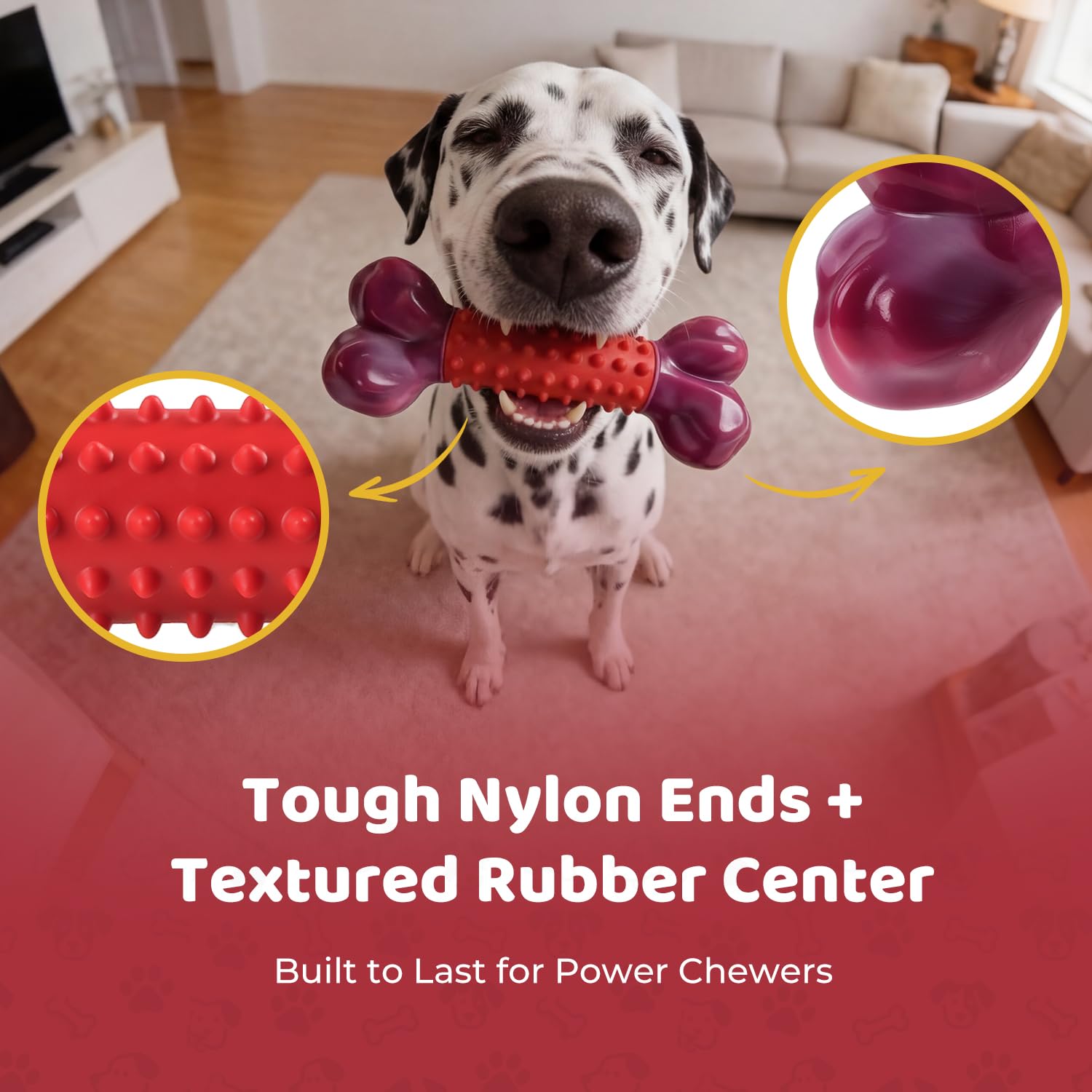 Juguetes para Perros Indestructible: Mordedor Perro para Masticadores Agresivos, Juguete Perro para Perros Medianos y Grandes, Nailon Duradero y Caucho Natural, Sabor A Carne de Res, Rojo