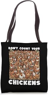 Funny Cartoon Flock s 'Don't Count Your Chickens' Tote Bag