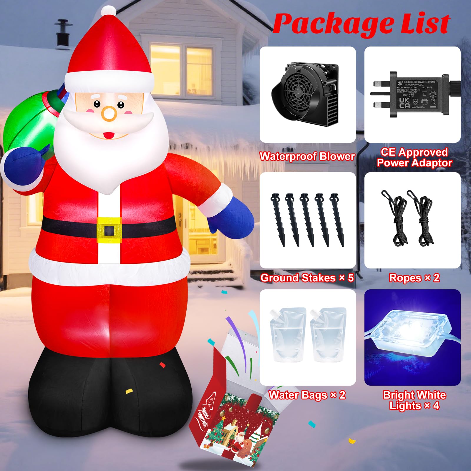 Danxilu Papá Noel inflable de 6 pies con bolsa de regalo, decoraciones inflables de Navidad al aire libre, luces LED integradas, Papá Noel para Navidad, exterior, jardín, patio, césped, vacaciones