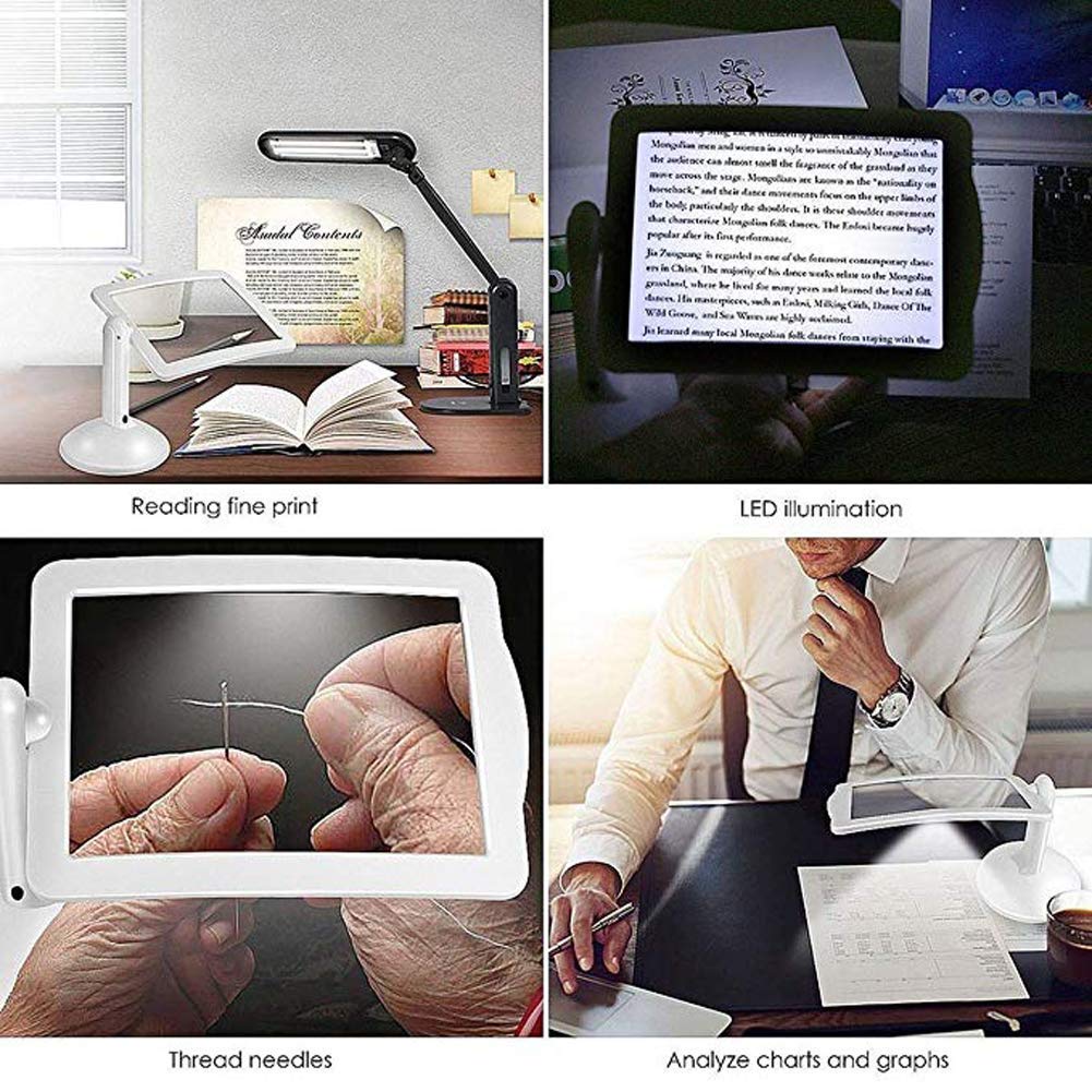 Lente d'Ingrandimento a Pagina Intera con Luce LED, Rotazione a 360 Gradi su Supporto, Lente d'Ingrandimento da Tavolo 3X per la Lettura a Pagina Intera.