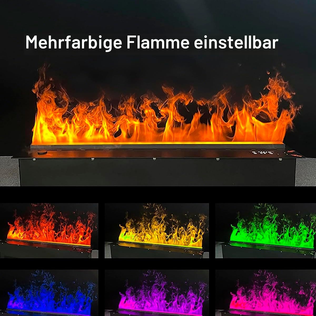 3D-Wasserdampf-Kamin, zerstäubter Kamin mit 7 einstellbaren Flammenfarben und 5 Helligkeitsstufen, gebürsteter Edelstahl, Touch/Fernbedienung, 80 cm
